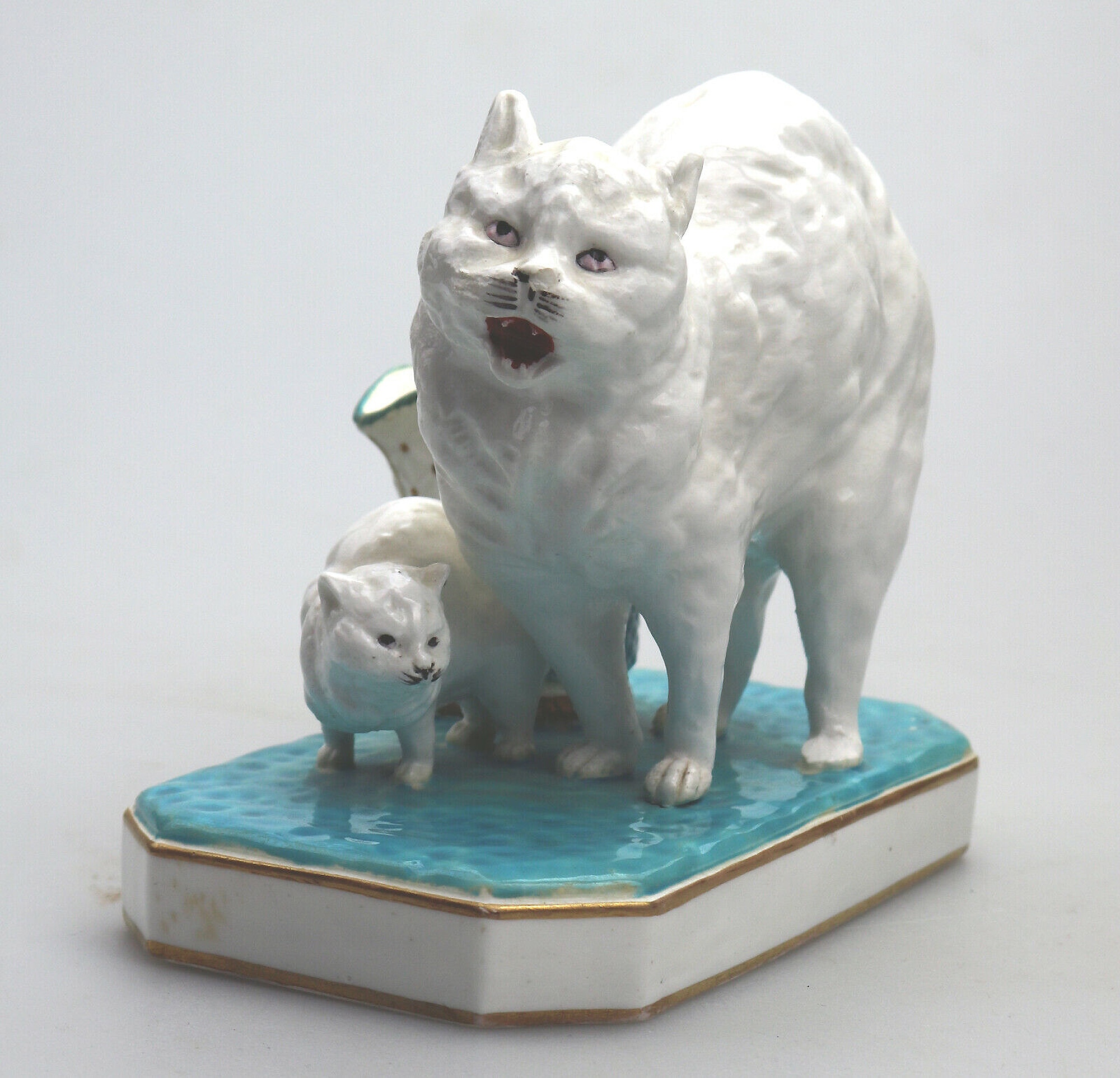 An unusual antique novelty Cat & Kitten porcelain Striker / Match Holder C.19thC