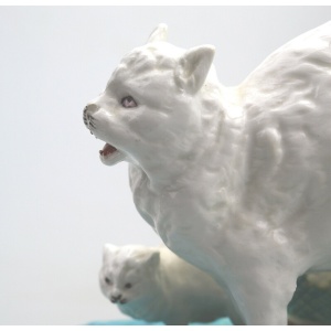 An unusual antique novelty Cat & Kitten porcelain Striker / Match Holder C.19thC
