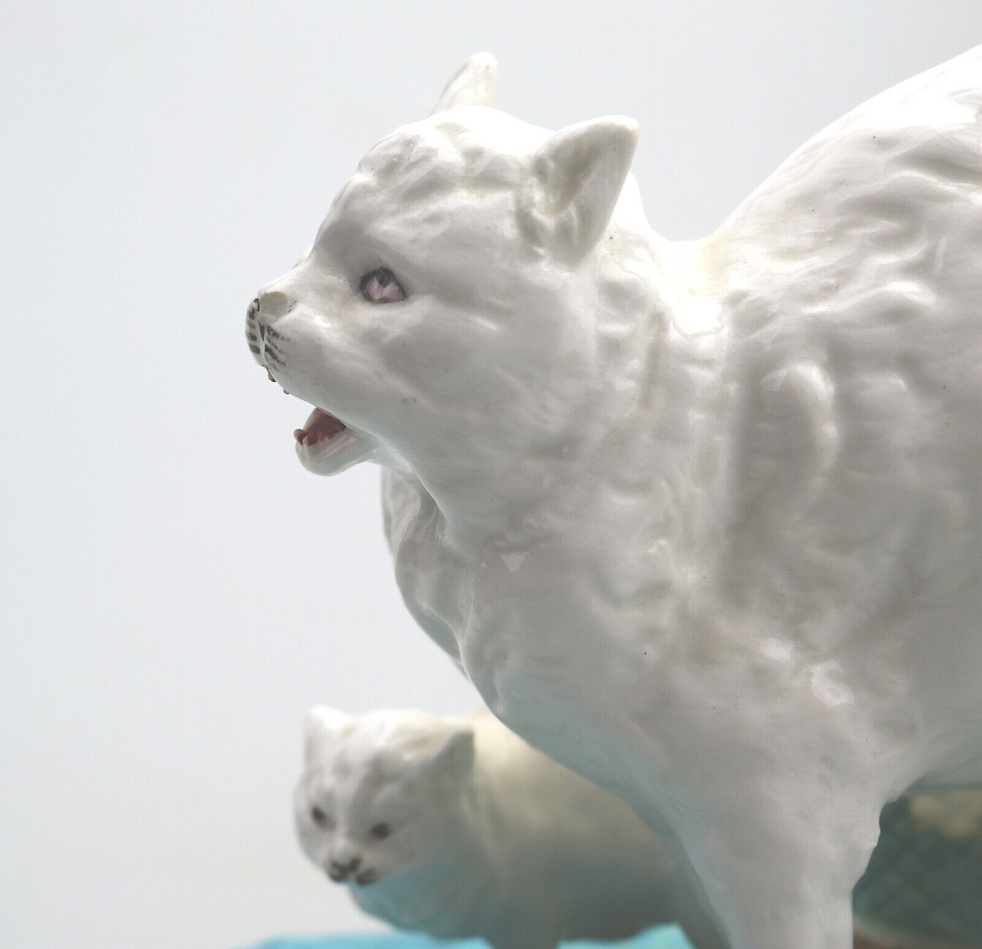 An unusual antique novelty Cat & Kitten porcelain Striker / Match Holder C.19thC