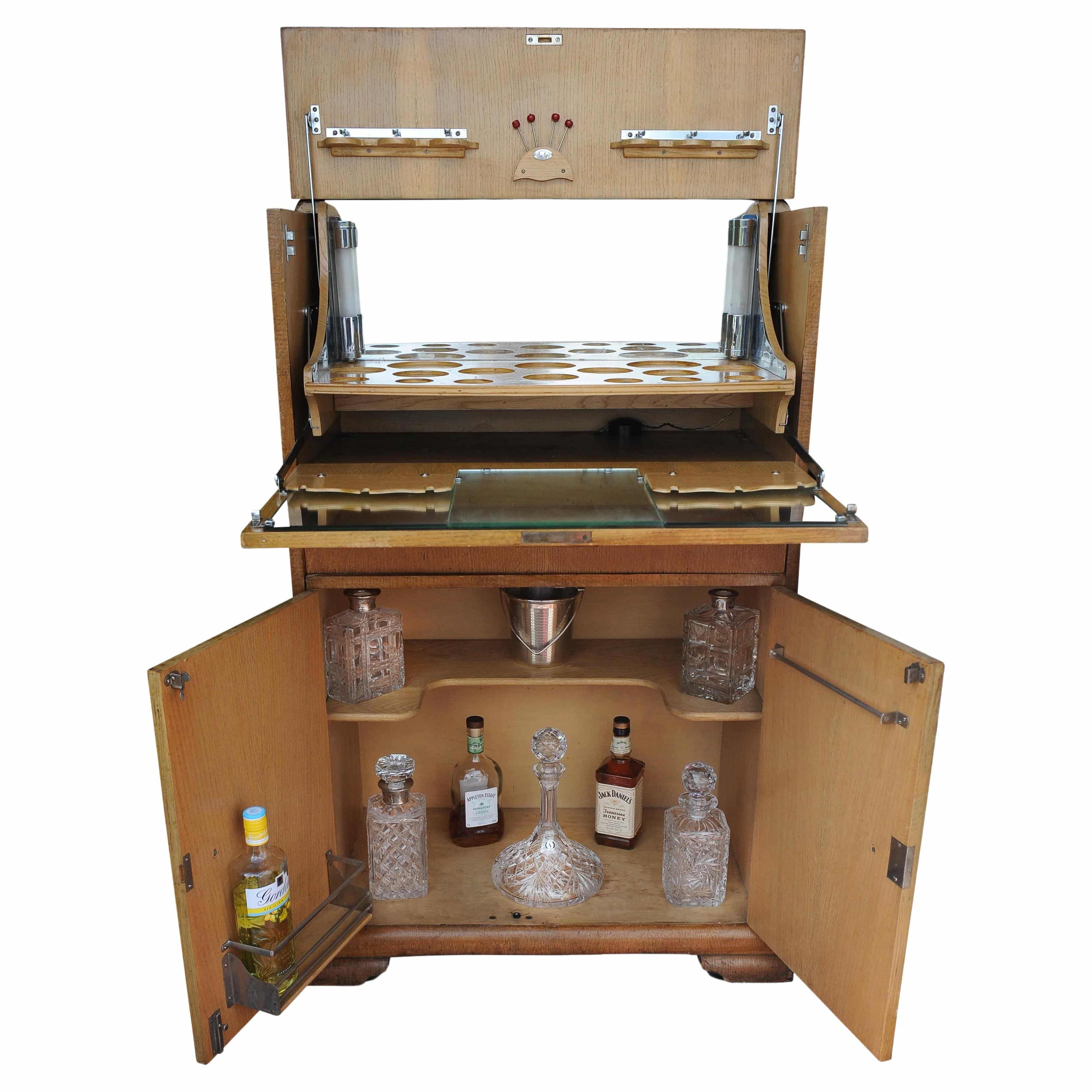 An Art Deco Luxurious Cocktail Cabinet With Two Fitted Chrome Lights by Al-Wyn
