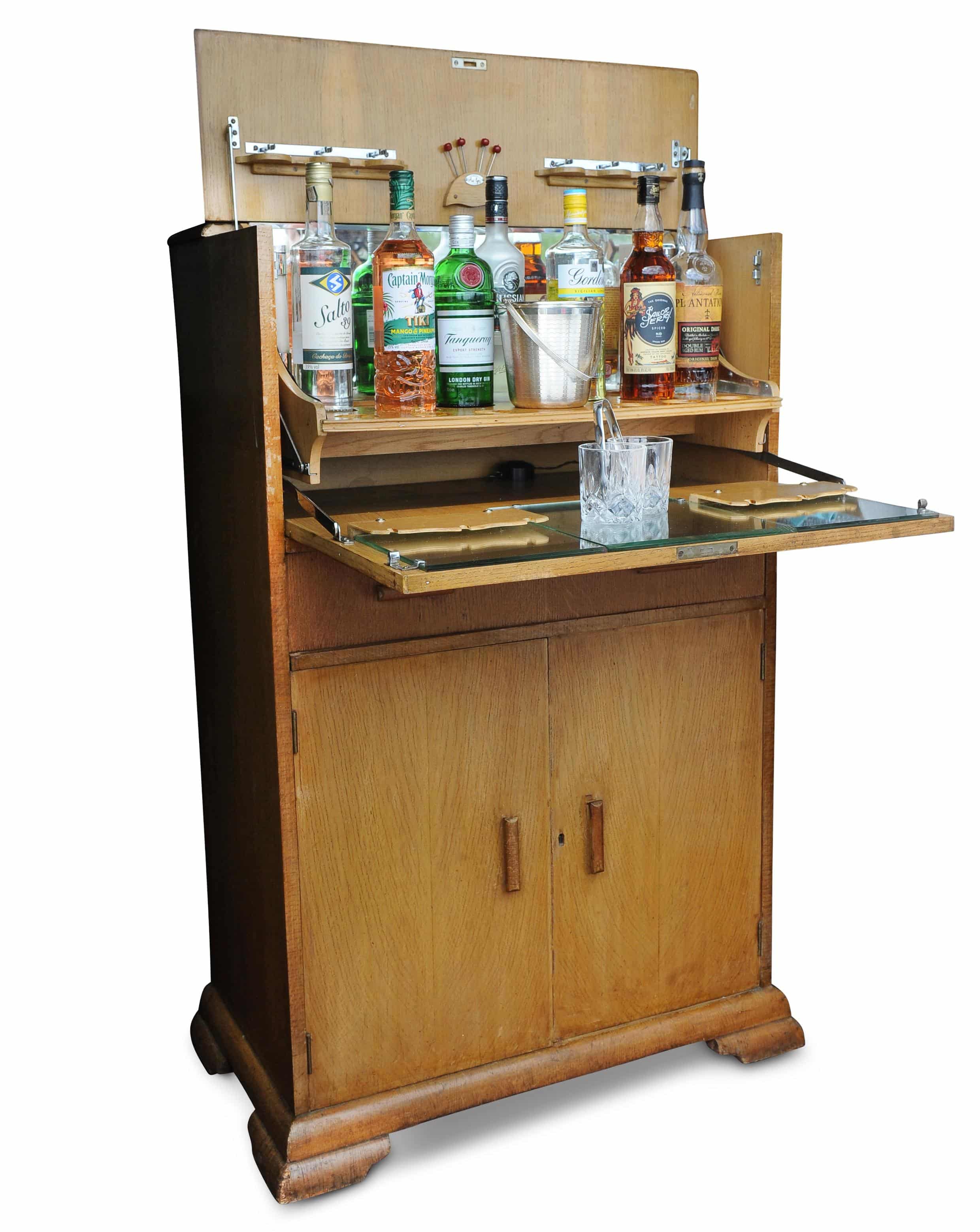 An Art Deco Luxurious Cocktail Cabinet With Two Fitted Chrome Lights by Al-Wyn