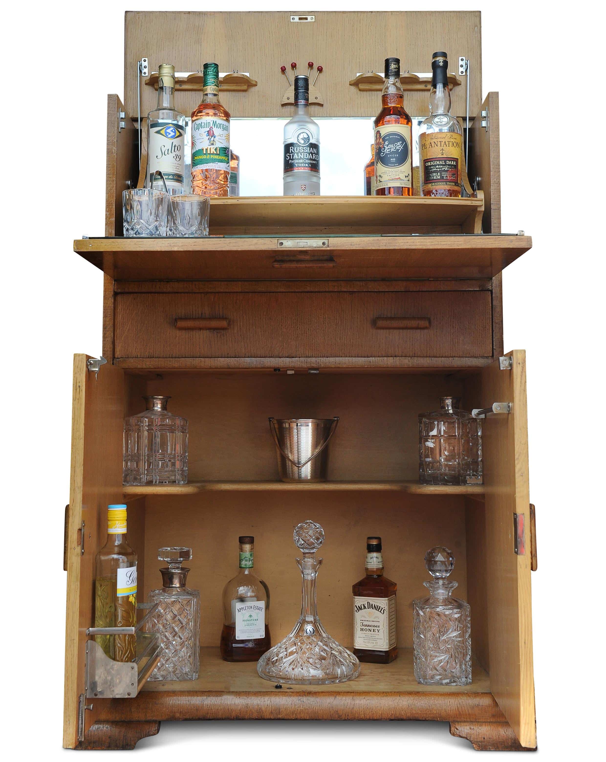 An Art Deco Luxurious Cocktail Cabinet With Two Fitted Chrome Lights by Al-Wyn