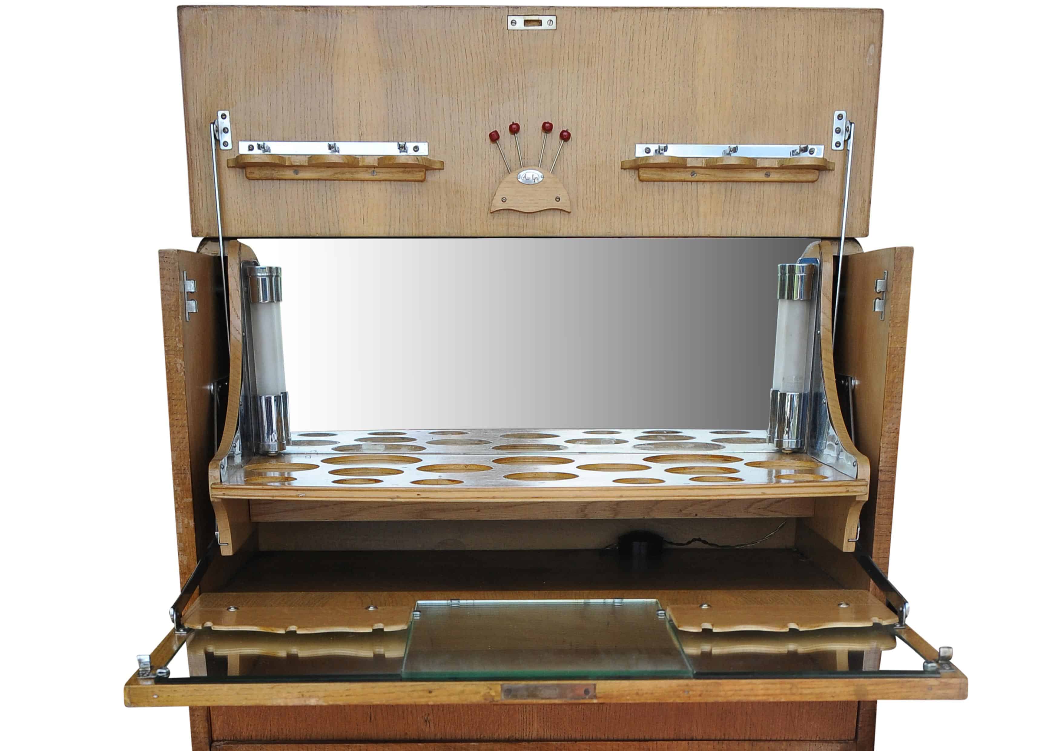 An Art Deco Luxurious Cocktail Cabinet With Two Fitted Chrome Lights by Al-Wyn