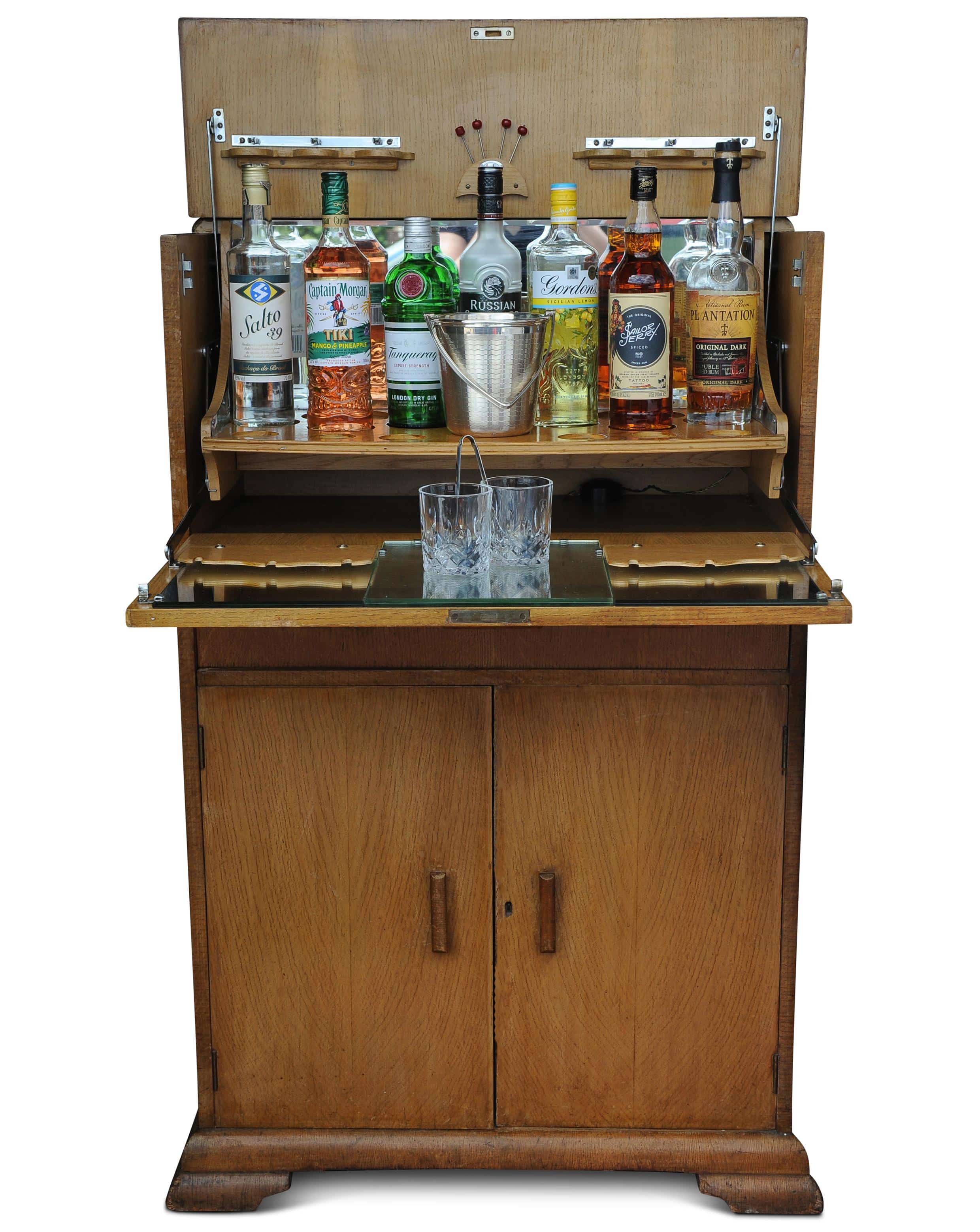 An Art Deco Luxurious Cocktail Cabinet With Two Fitted Chrome Lights by Al-Wyn