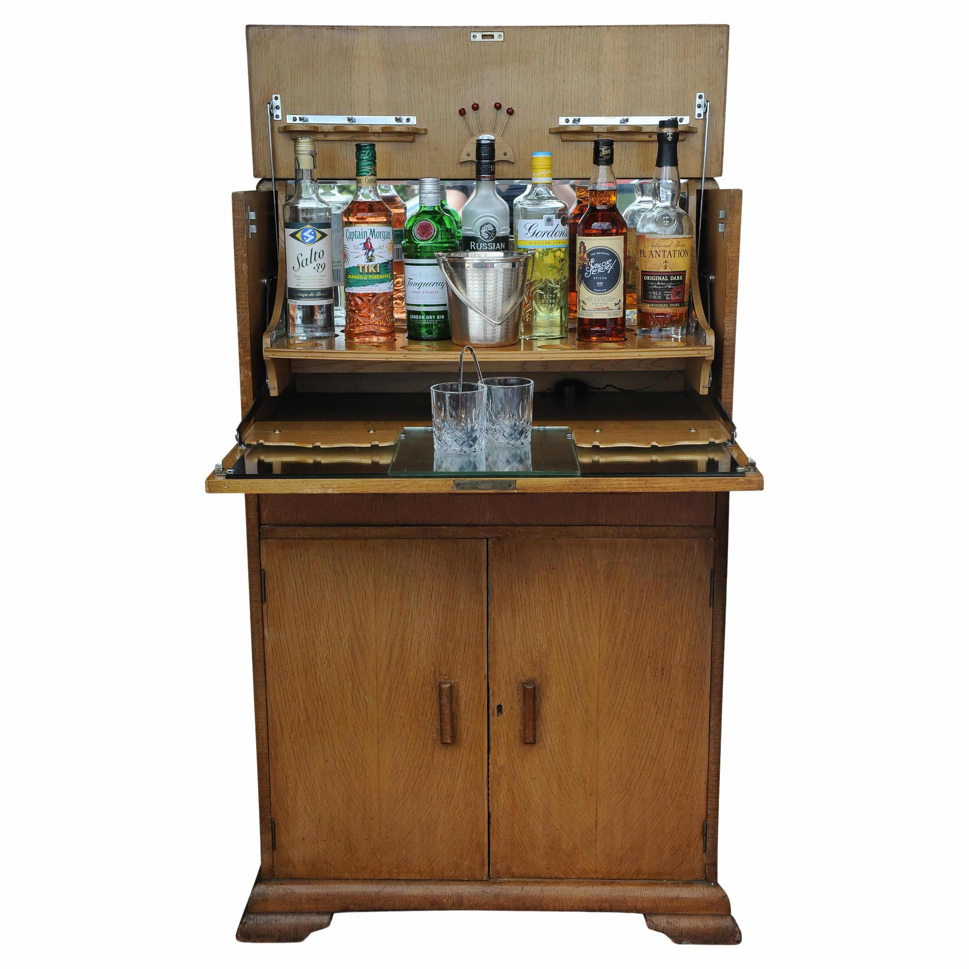 An Art Deco Luxurious Cocktail Cabinet With Two Fitted Chrome Lights by Al-Wyn