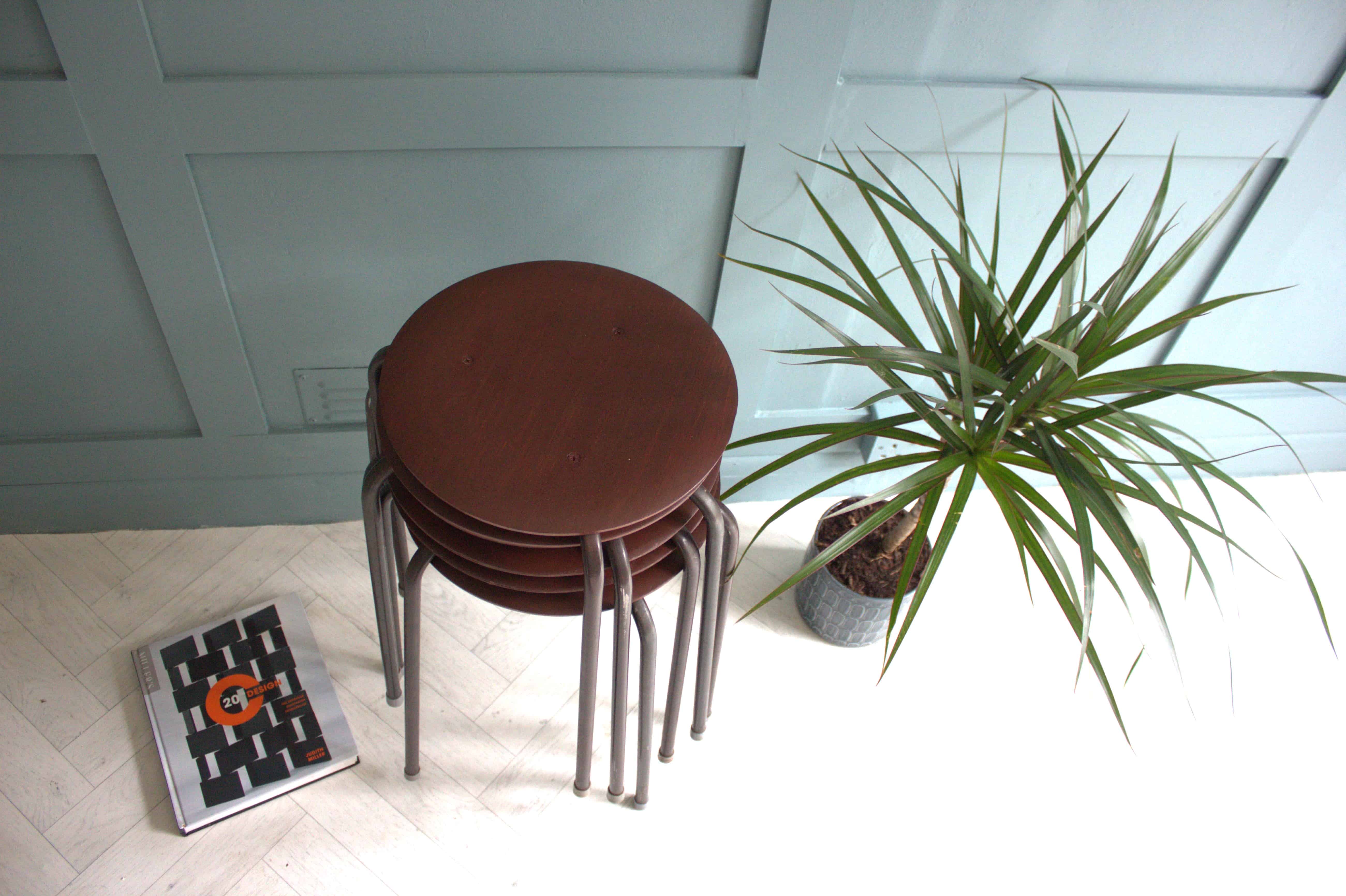 Mid-Century Arne Jacobsen Fritz Hansen Teak Stacking Stools x 2