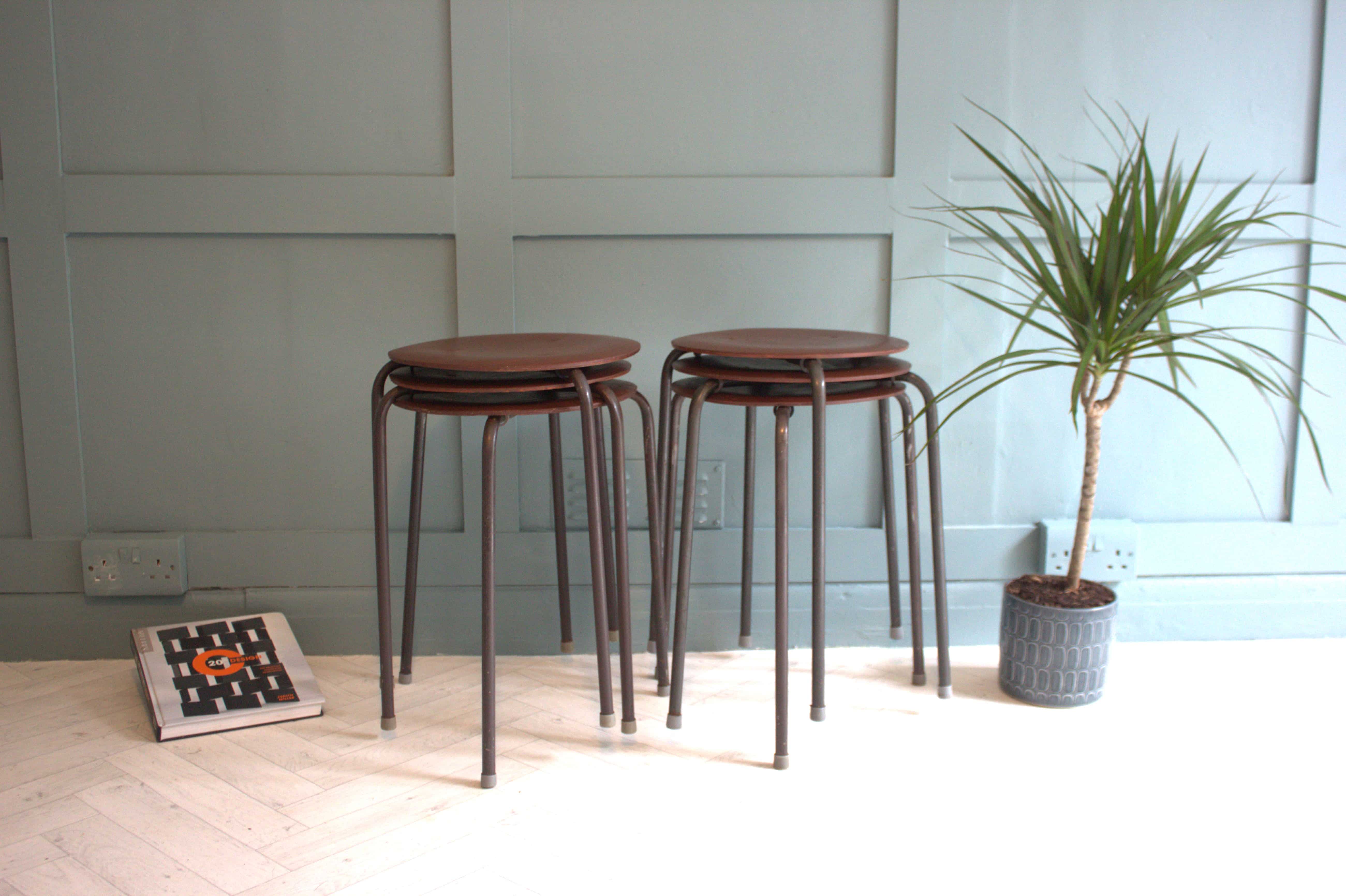 Mid-Century Arne Jacobsen Fritz Hansen Teak Stacking Stools x 2