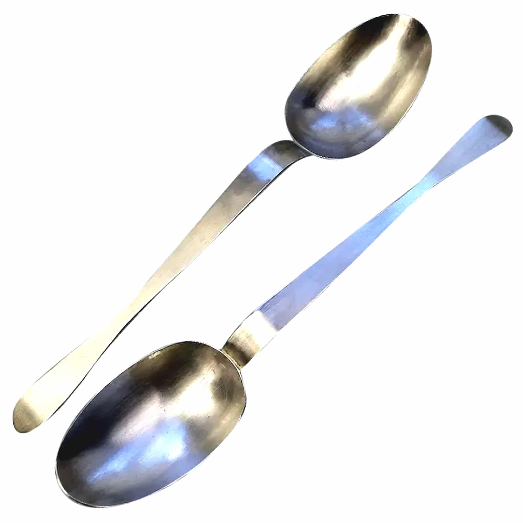 A rare pair Brutalist designer Arts & Crafts handmade solid silver Serving Spoons