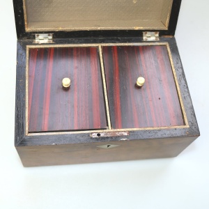 A fine antique inlaid walnut and silver abalone shell etc... Tea Caddy C.19thC