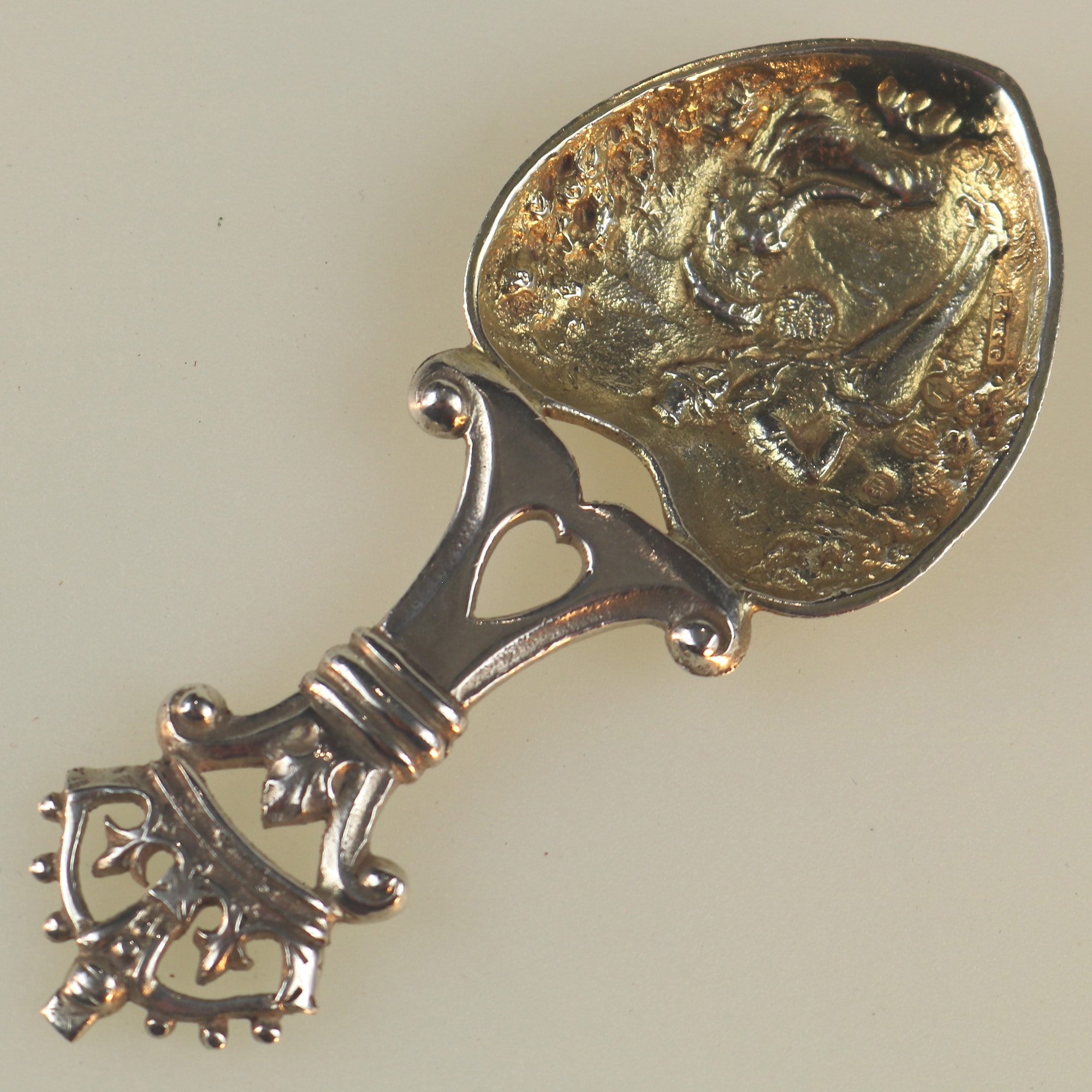 A rare antique Scottish Edinburgh solid silver novelty heart Caddy Spoon C.1900
