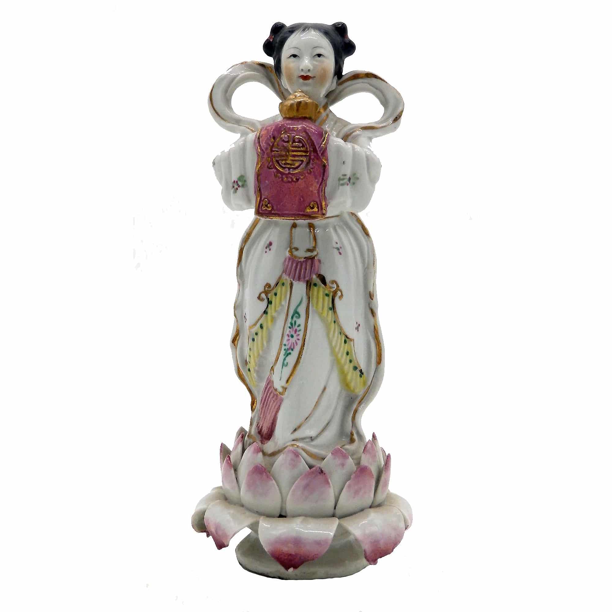 An antique Chinese porcelain Figure of girl stood on a lotus flower C.1900+