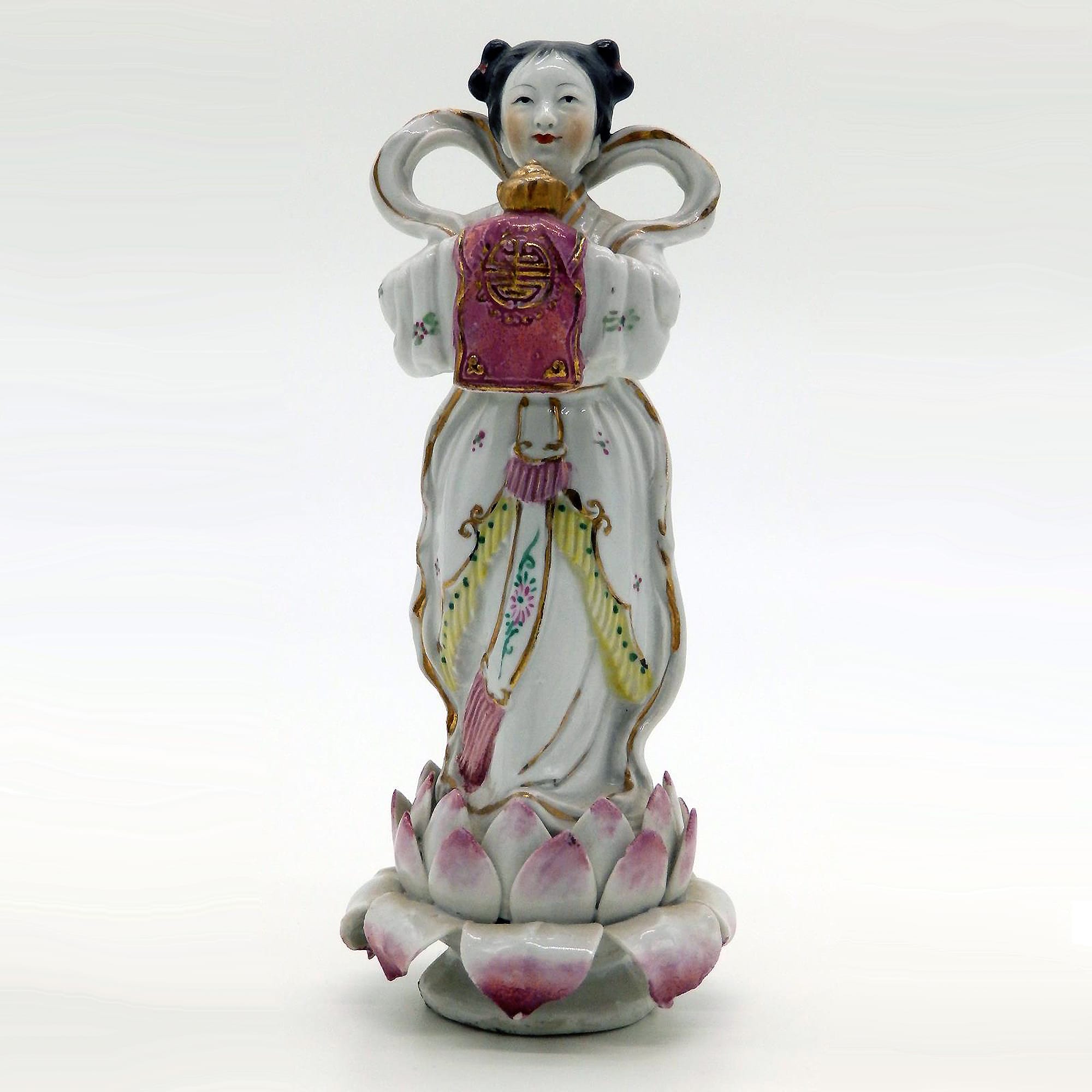 An antique Chinese porcelain Figure of girl stood on a lotus flower C.1900+