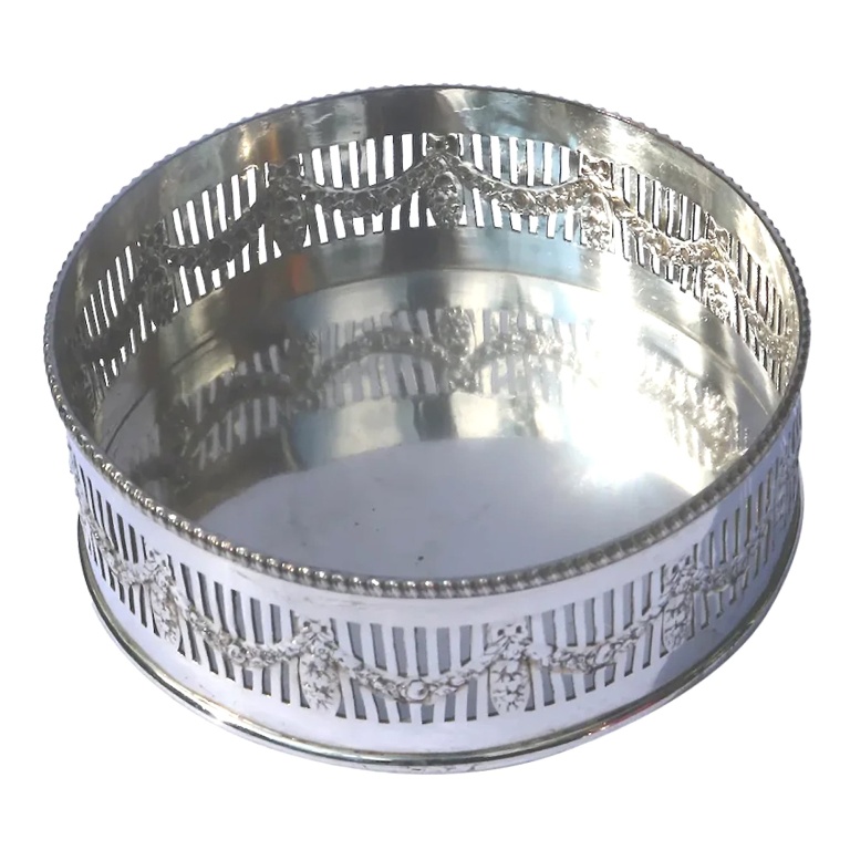 An antique silver plated on copper pierced Decanter Stand Coaster C.1900