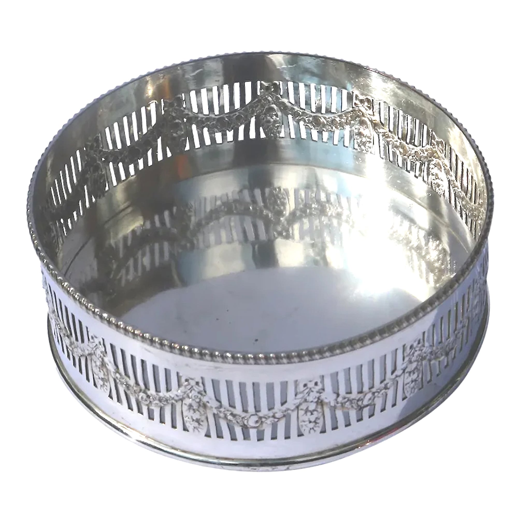An antique silver plated on copper pierced Decanter Stand Coaster C.1900
