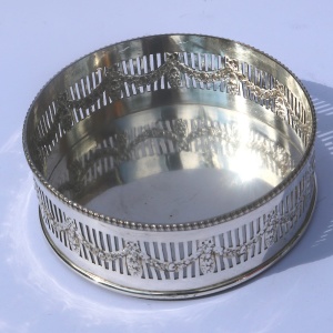 An antique silver plated on copper pierced Decanter Stand Coaster C.1900
