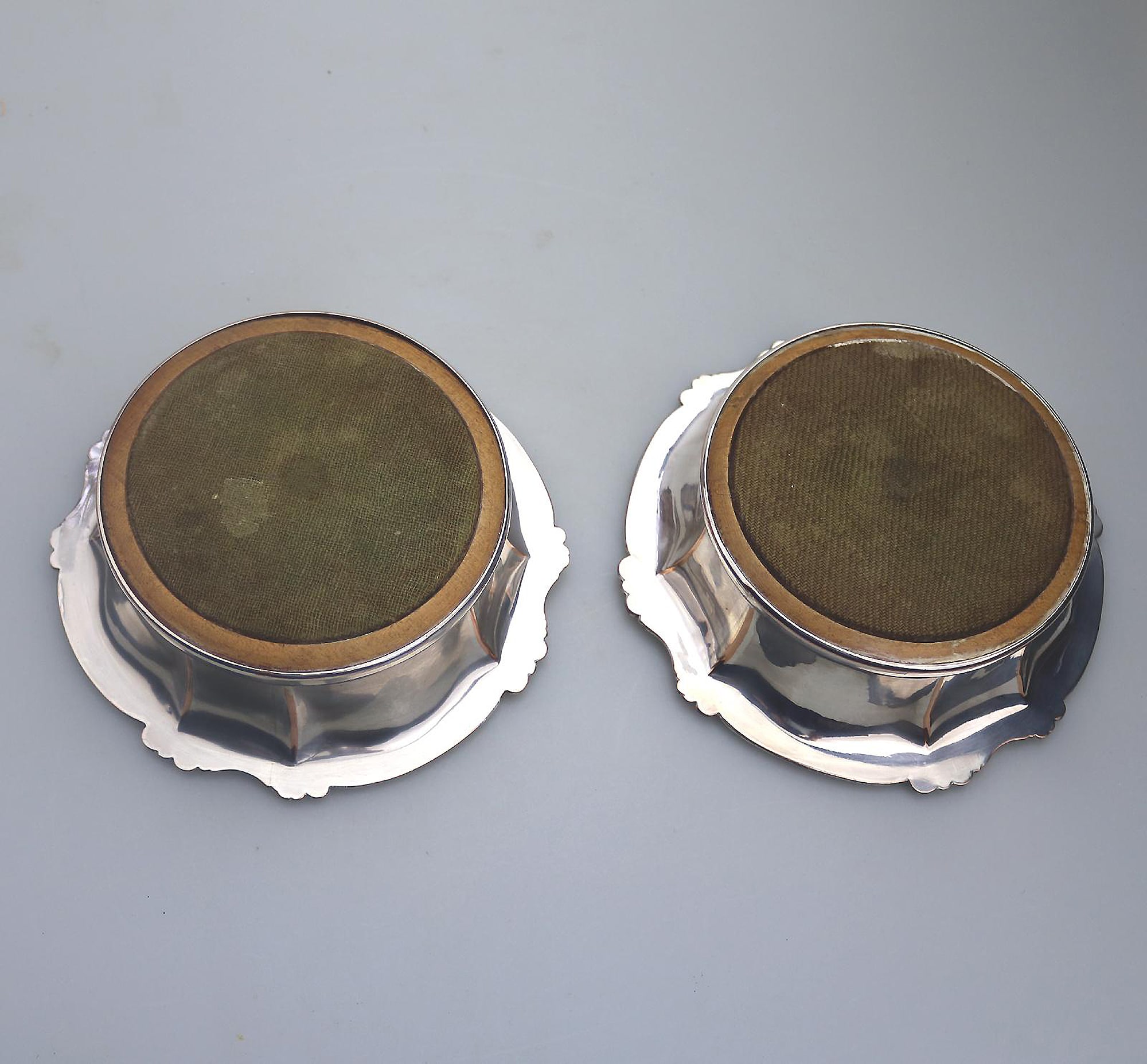 A good pair antique old Sheffield silver plate William IV Decanter Stands C.1820