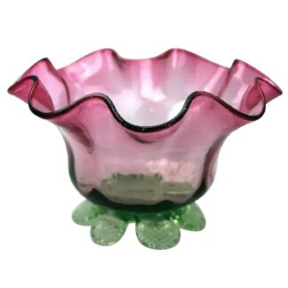 A very unusual antique Victorian cranberry green & clear glass Candy Bowl C.19thC