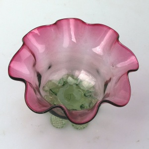 A very unusual antique Victorian cranberry green & clear glass Candy Bowl C.19thC