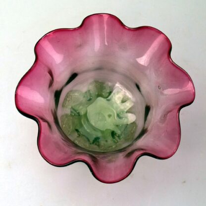 A very unusual antique Victorian cranberry green & clear glass Candy Bowl C.19thC - Image 4