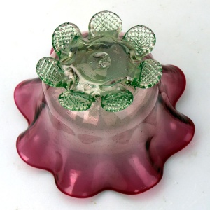 A very unusual antique Victorian cranberry green & clear glass Candy Bowl C.19thC