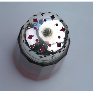 An antique Victorian cranberry glass silver plate Muffineer Sugar Shaker C.19thC