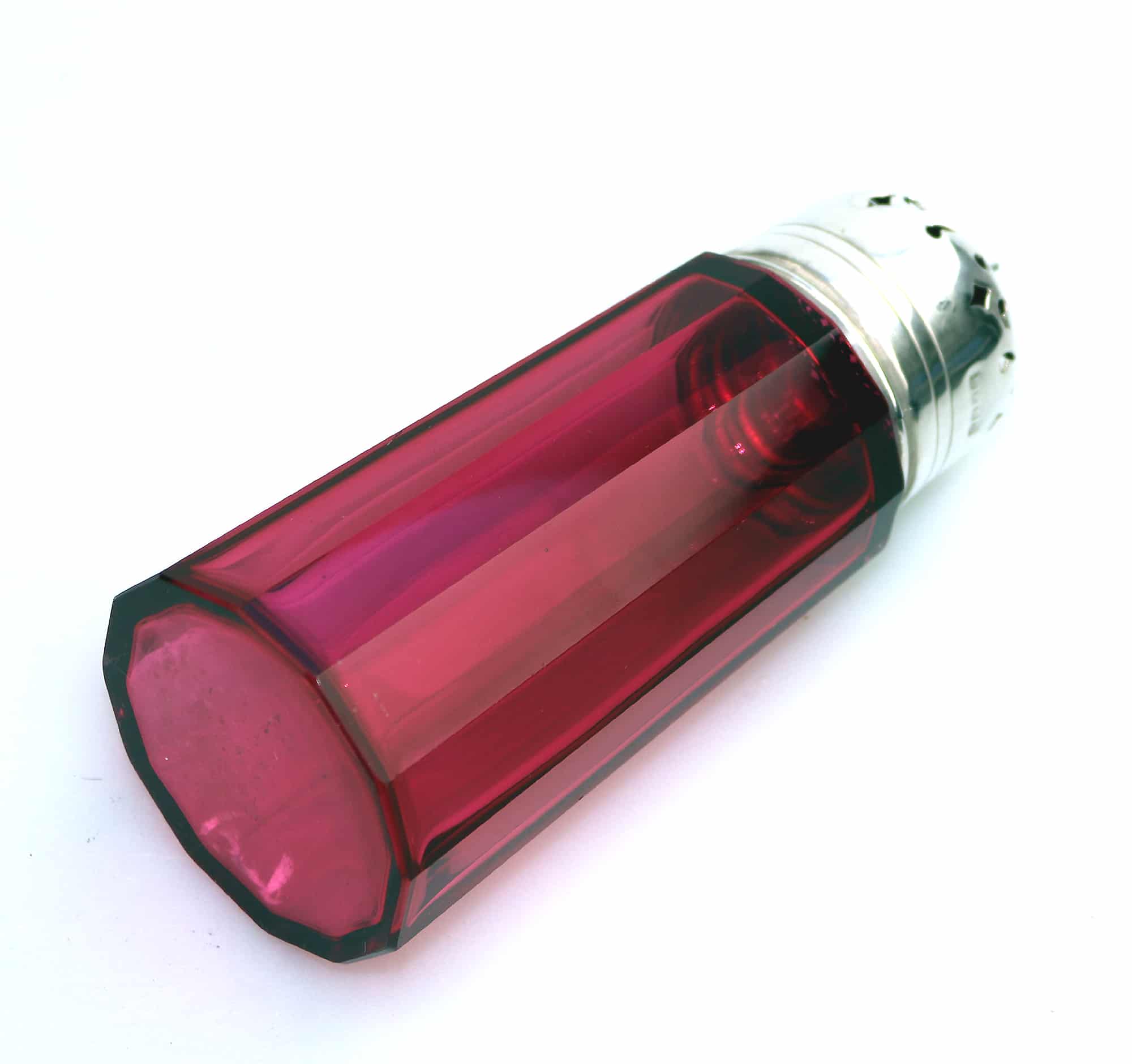 An antique Victorian cranberry glass silver plate Muffineer Sugar Shaker C.19thC