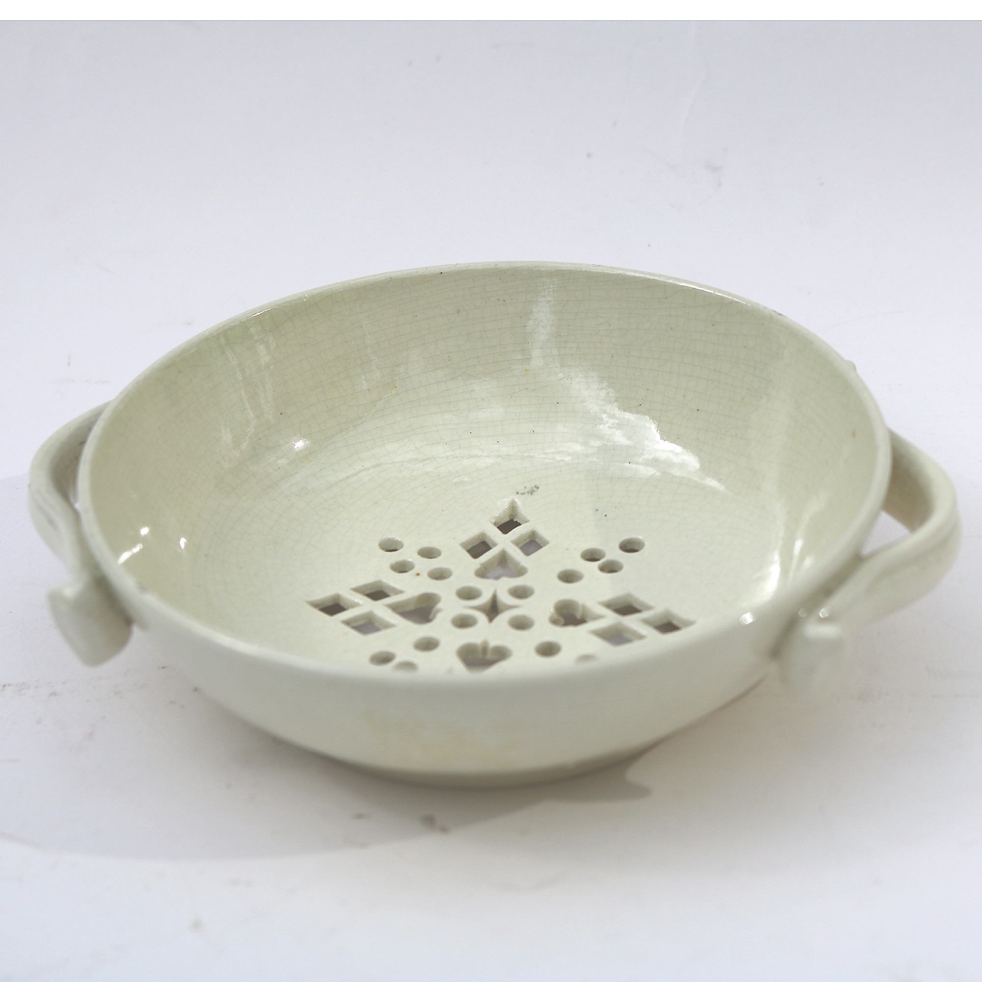 A rare large antique Georgian Creamware pottery Egg Strainer / Strainer C.18thC