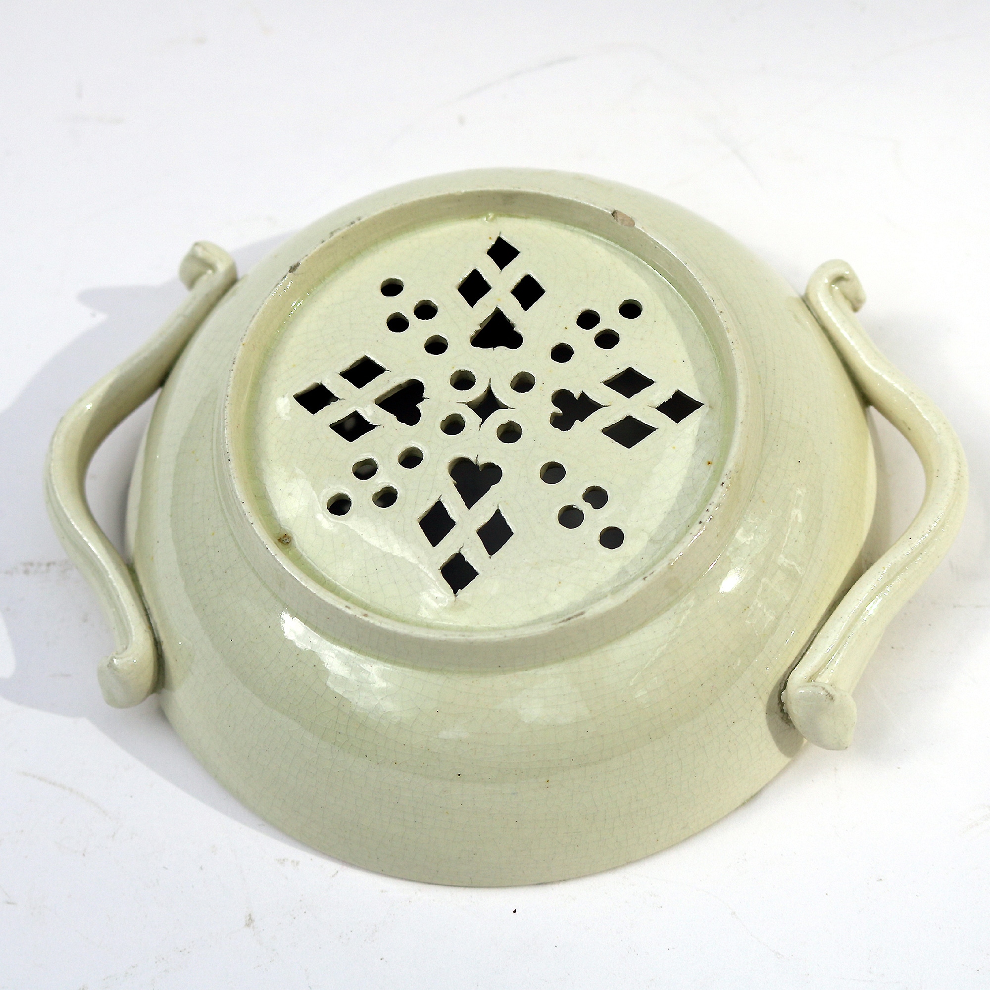 A rare large antique Georgian Creamware pottery Egg Strainer / Strainer C.18thC