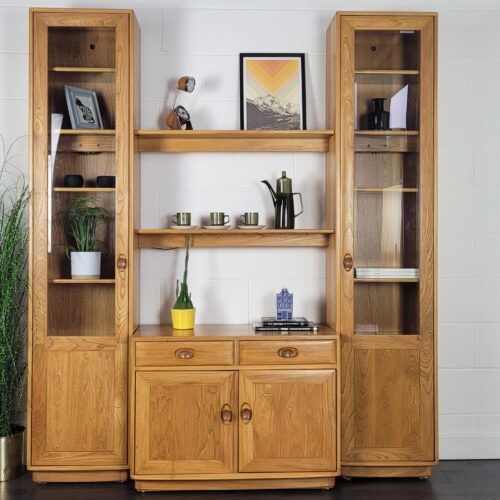 90s Ercol Windsor Tall Glazed Display Cabinet
