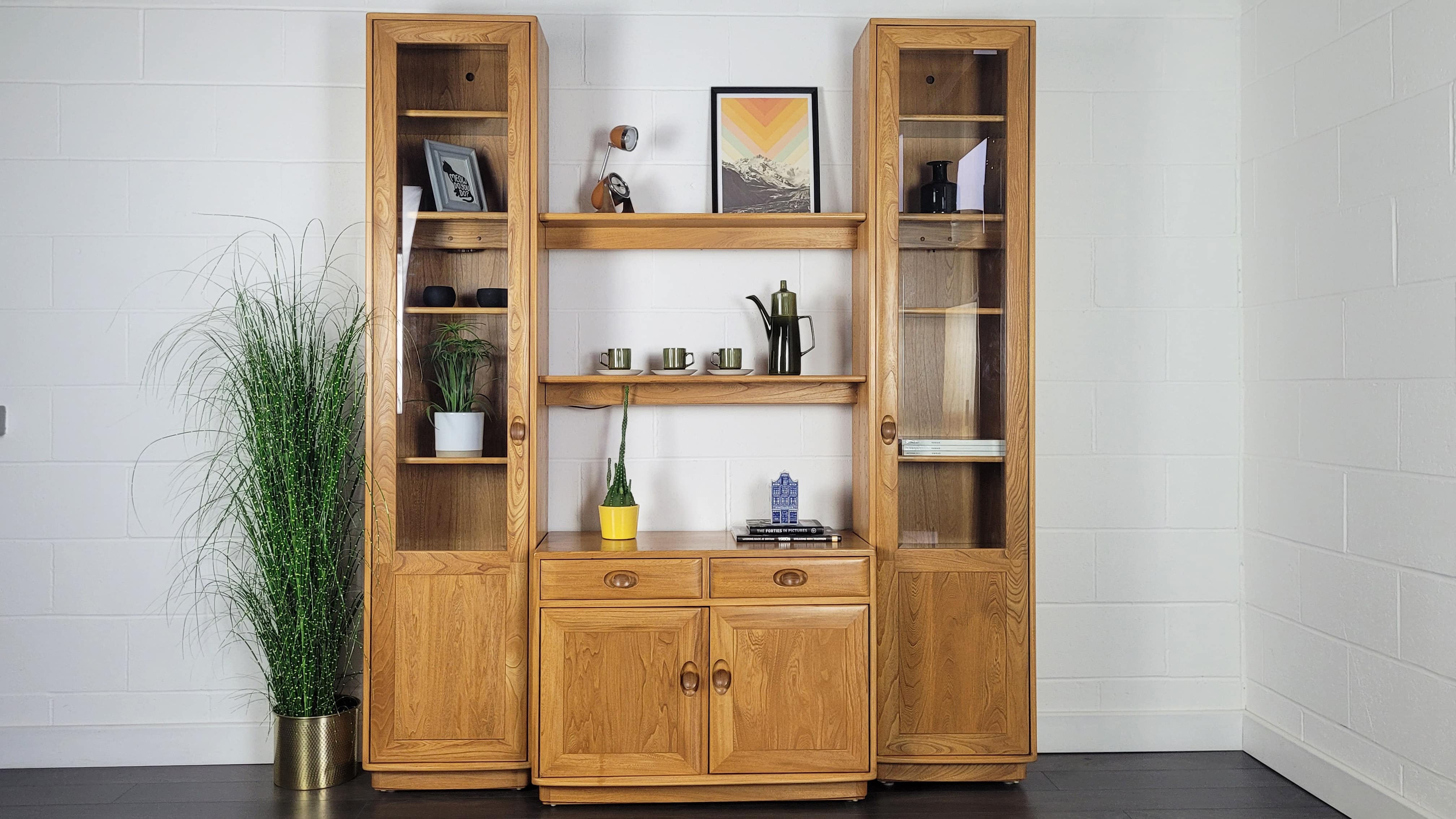 90s Ercol Windsor Tall Glazed Display Cabinet