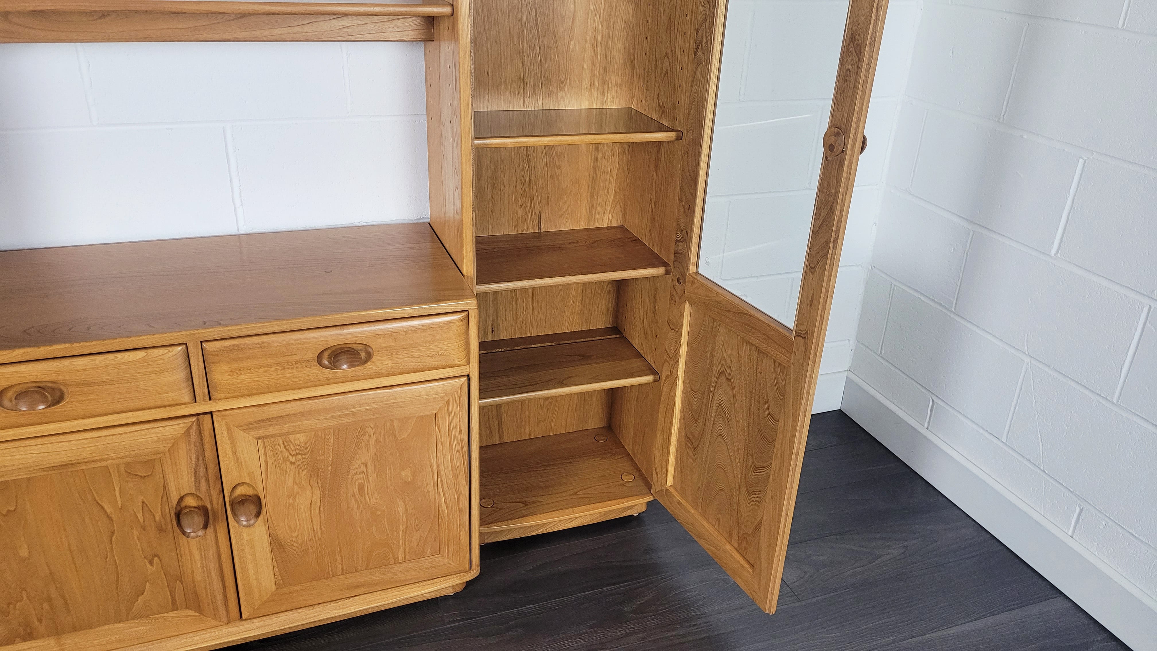 90s Ercol Windsor Tall Glazed Display Cabinet