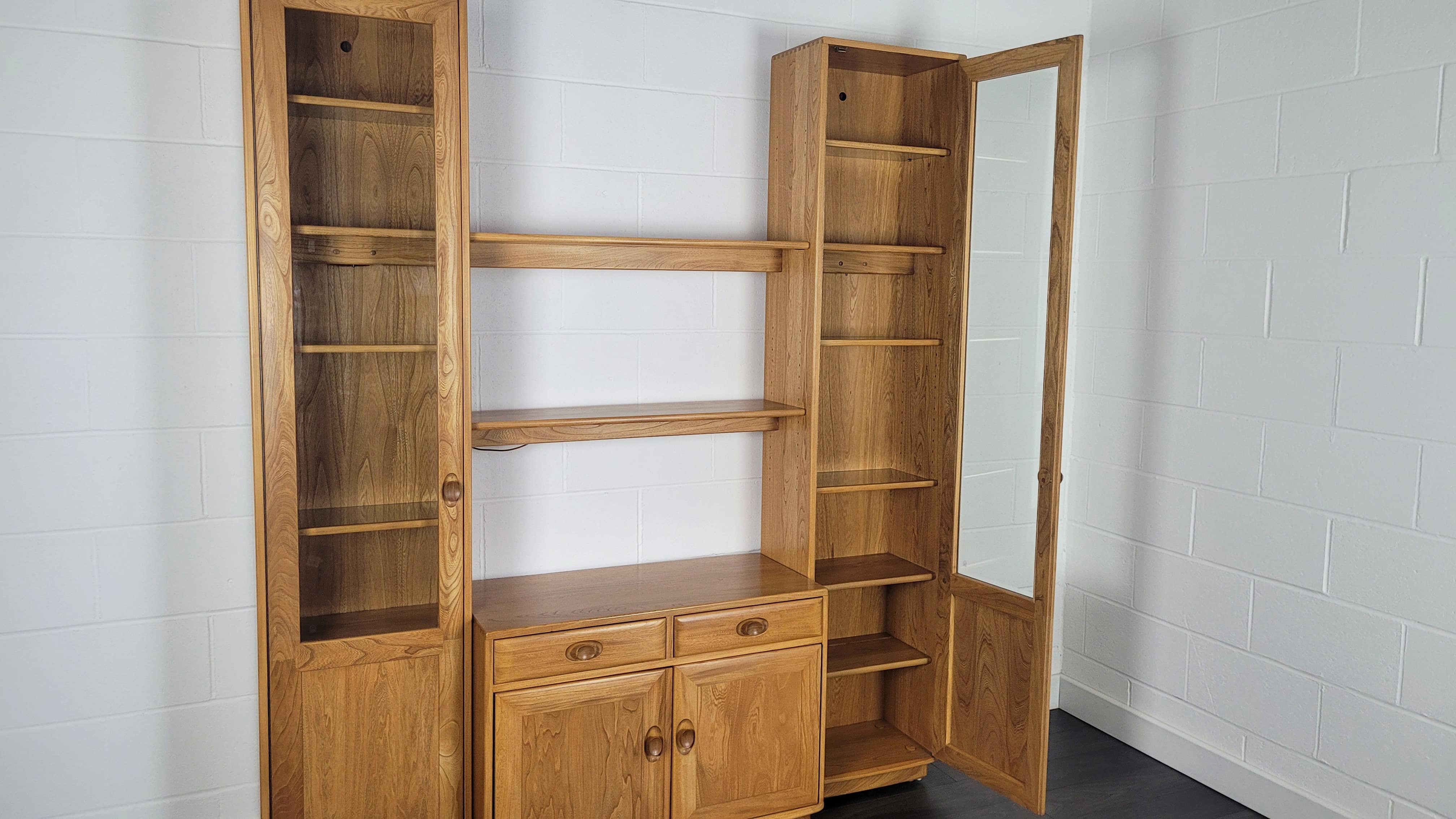 90s Ercol Windsor Tall Glazed Display Cabinet