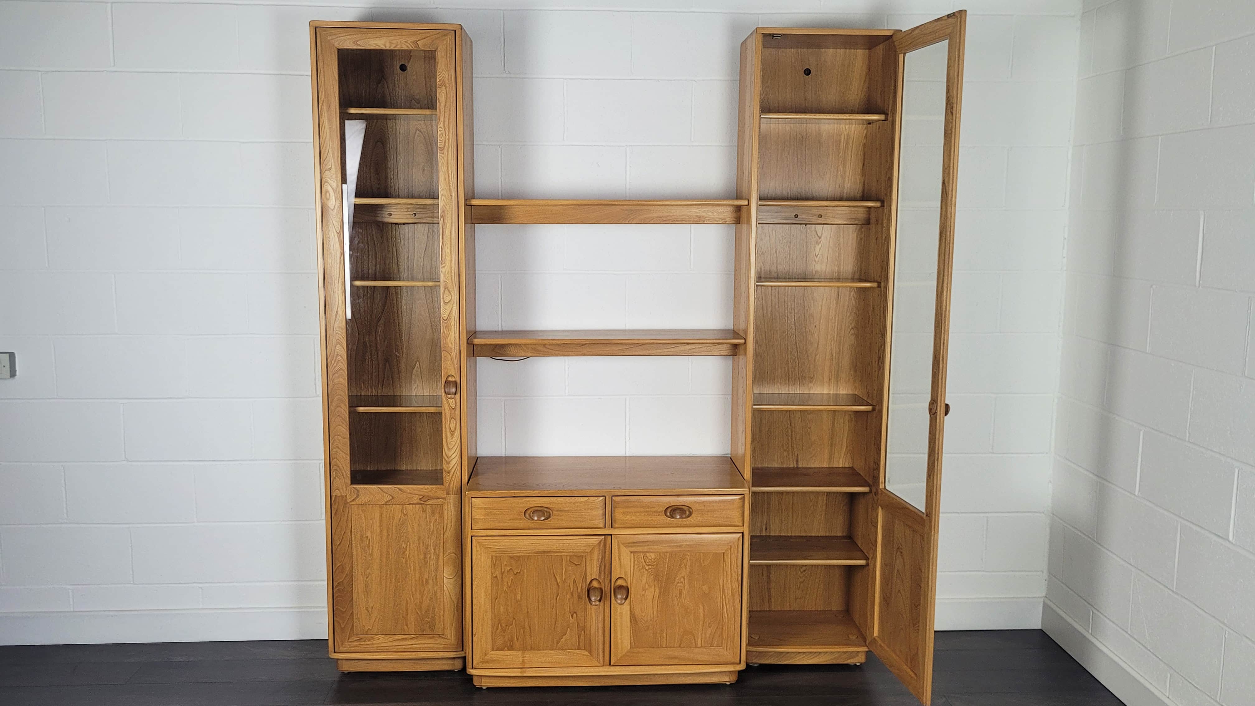 90s Ercol Windsor Tall Glazed Display Cabinet