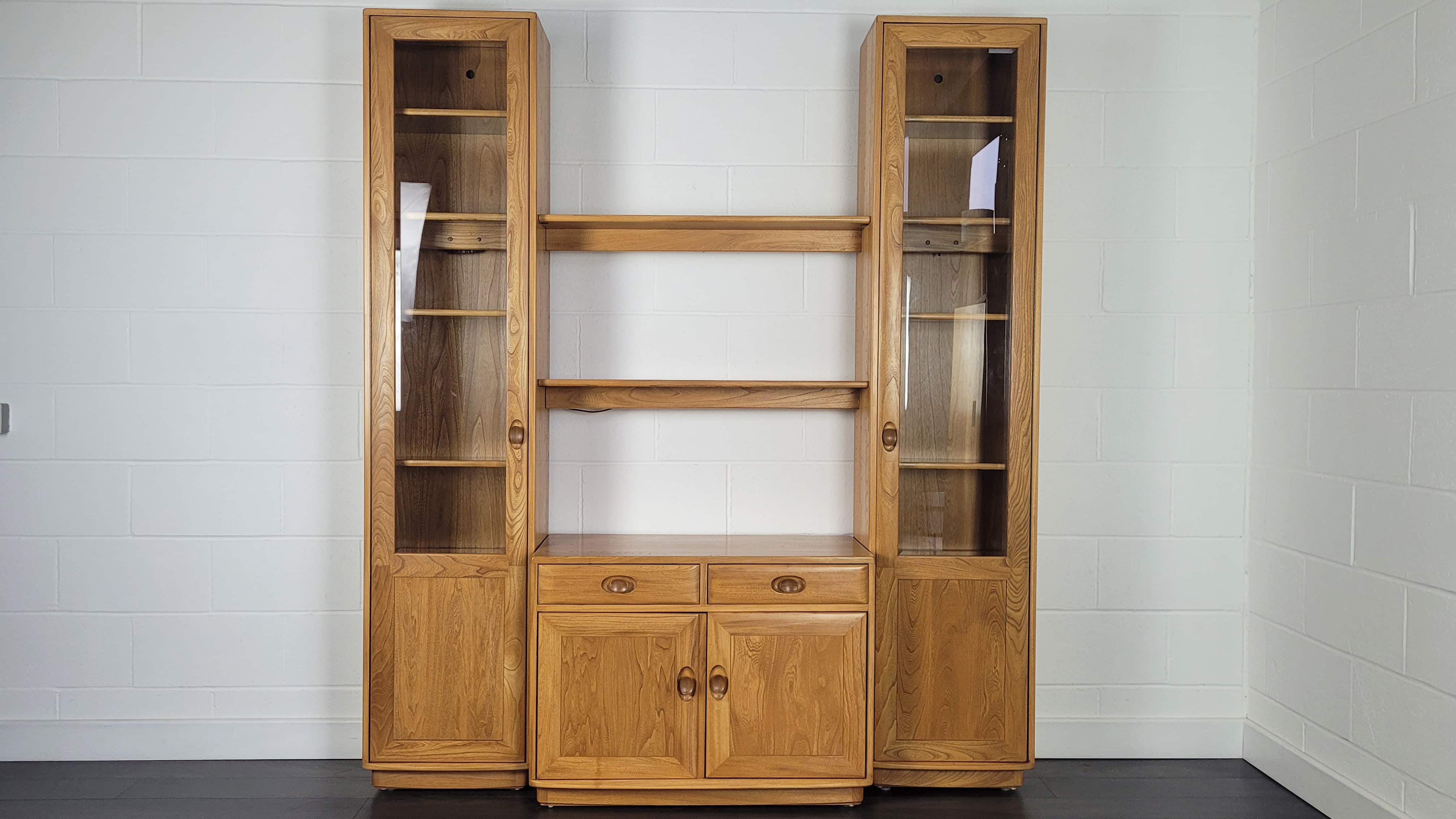 90s Ercol Windsor Tall Glazed Display Cabinet