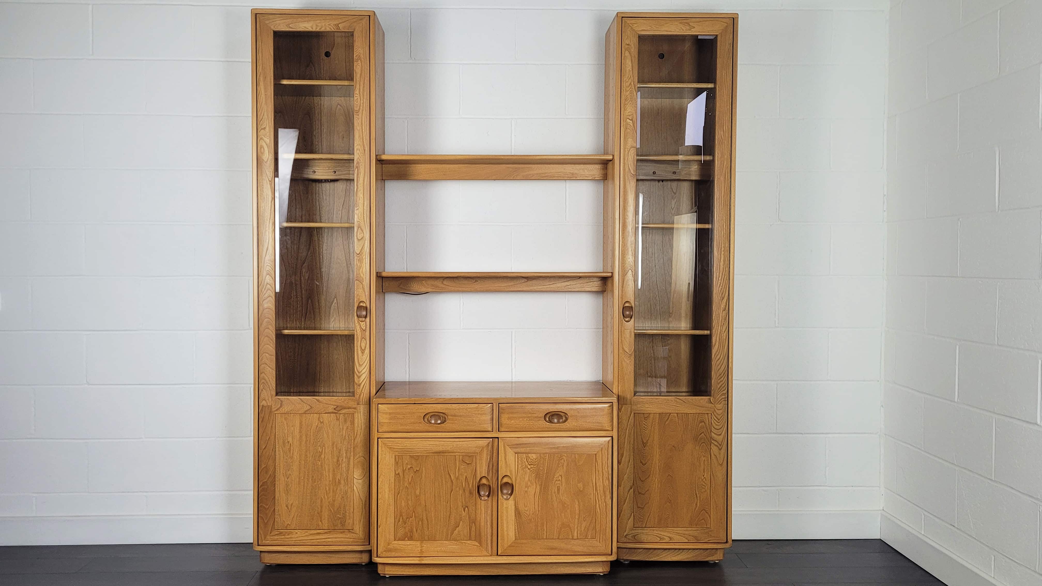 90s Ercol Windsor Tall Glazed Display Cabinet