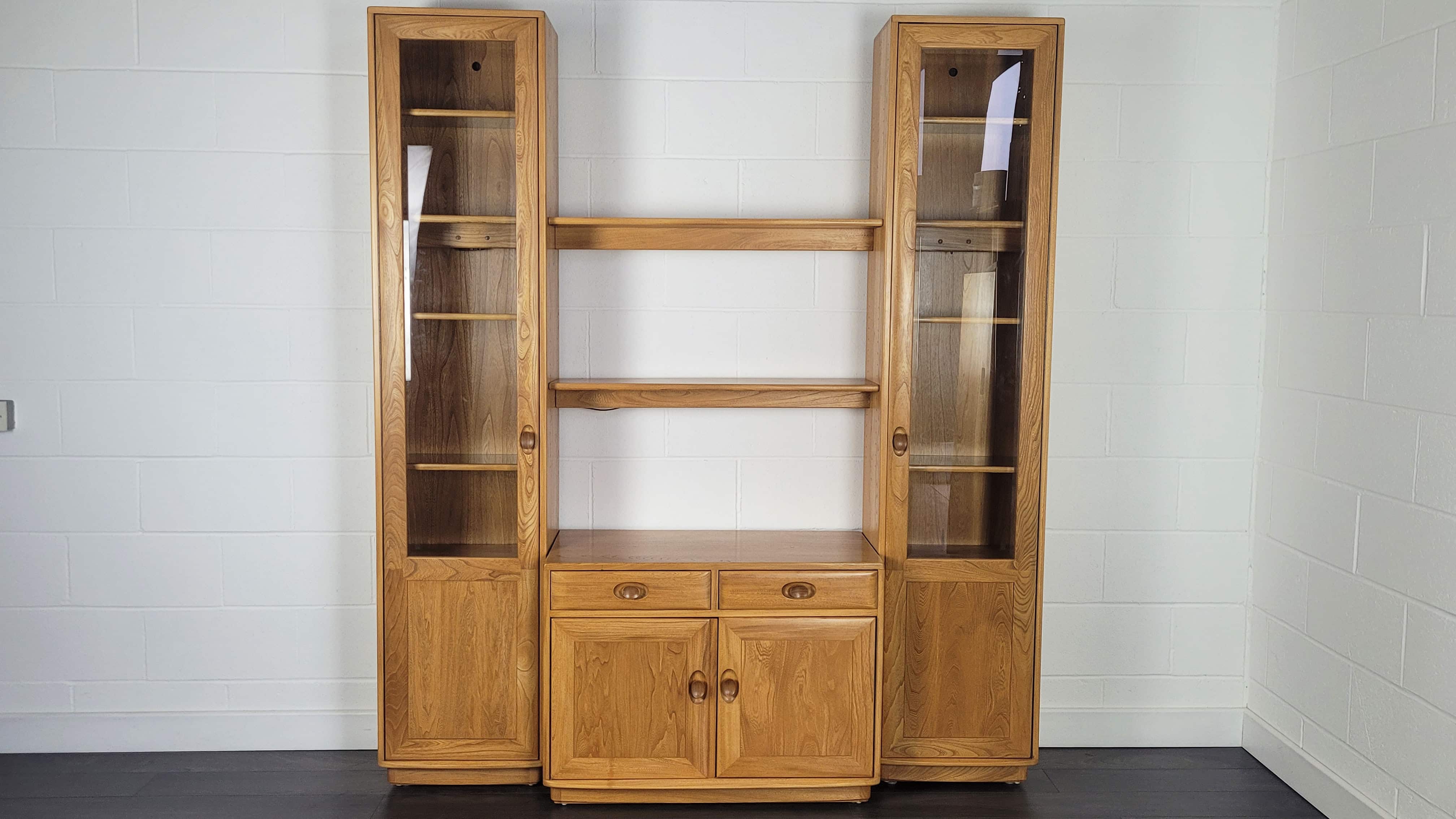 90s Ercol Windsor Tall Glazed Display Cabinet