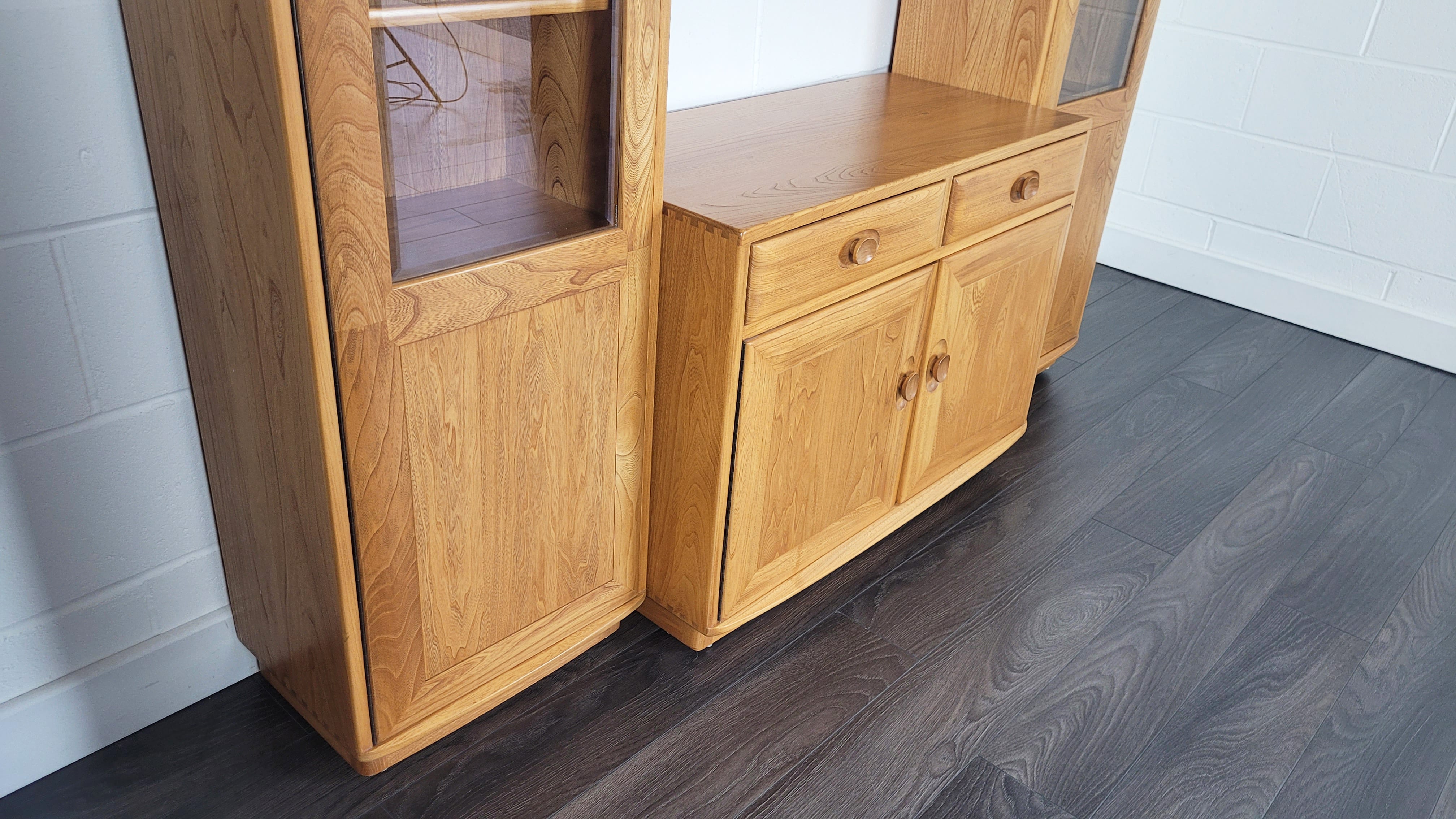 90s Ercol Windsor Tall Glazed Display Cabinet