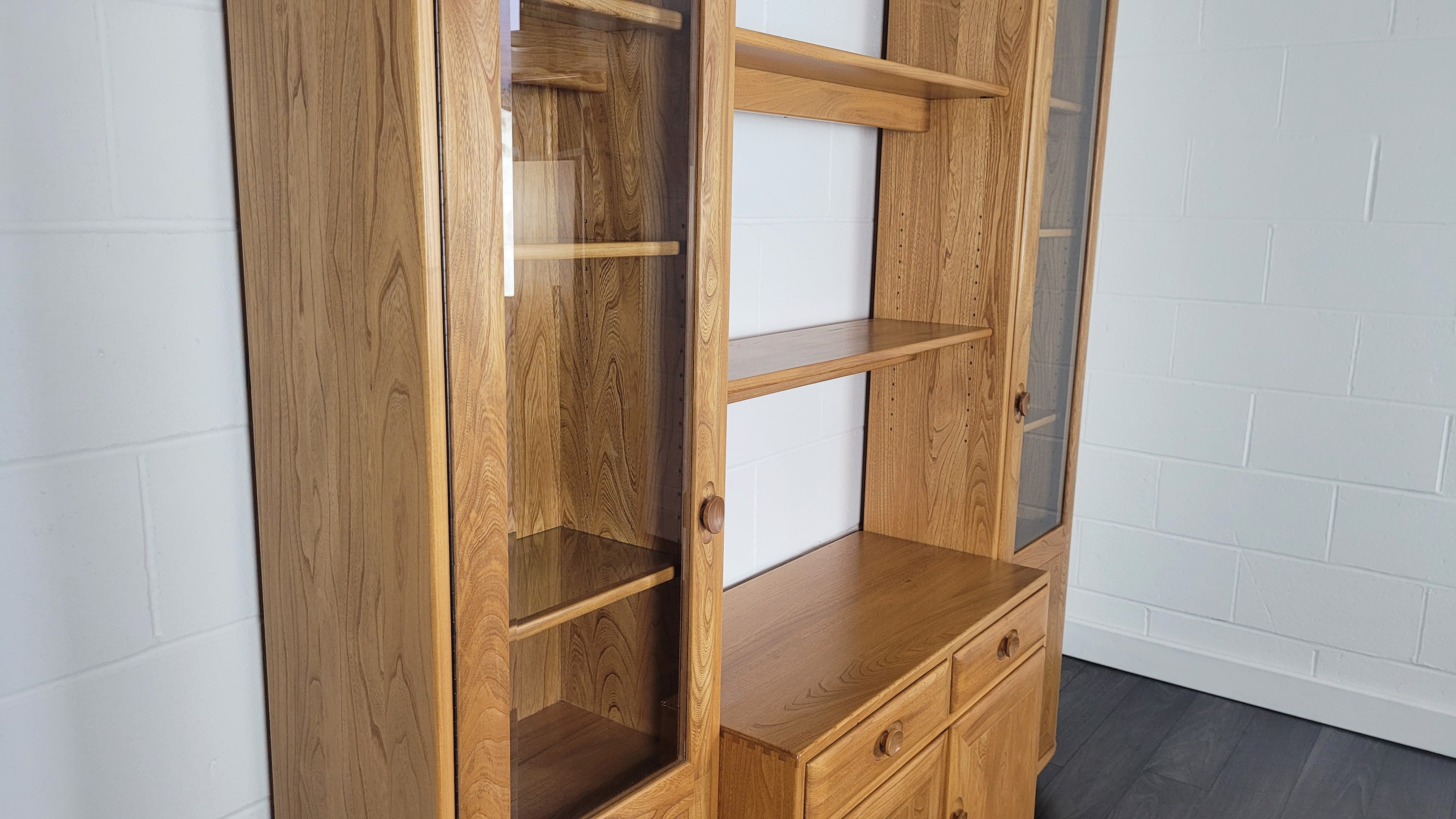 90s Ercol Windsor Tall Glazed Display Cabinet