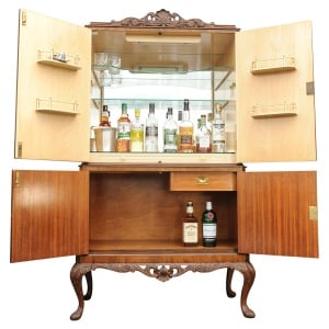 Decadent Art Deco 1930's Burr Walnut Handcrafted Cocktail Dry Bar