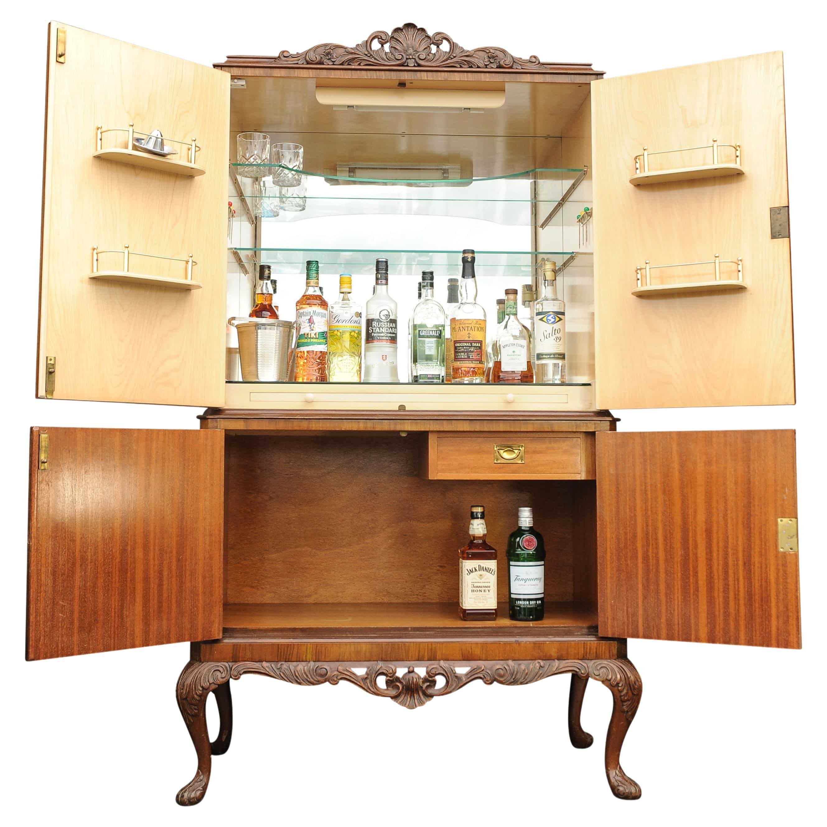 Decadent Art Deco 1930's Burr Walnut Handcrafted Cocktail Dry Bar
