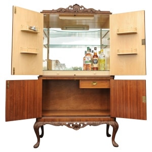 Decadent Art Deco 1930's Burr Walnut Handcrafted Cocktail Dry Bar