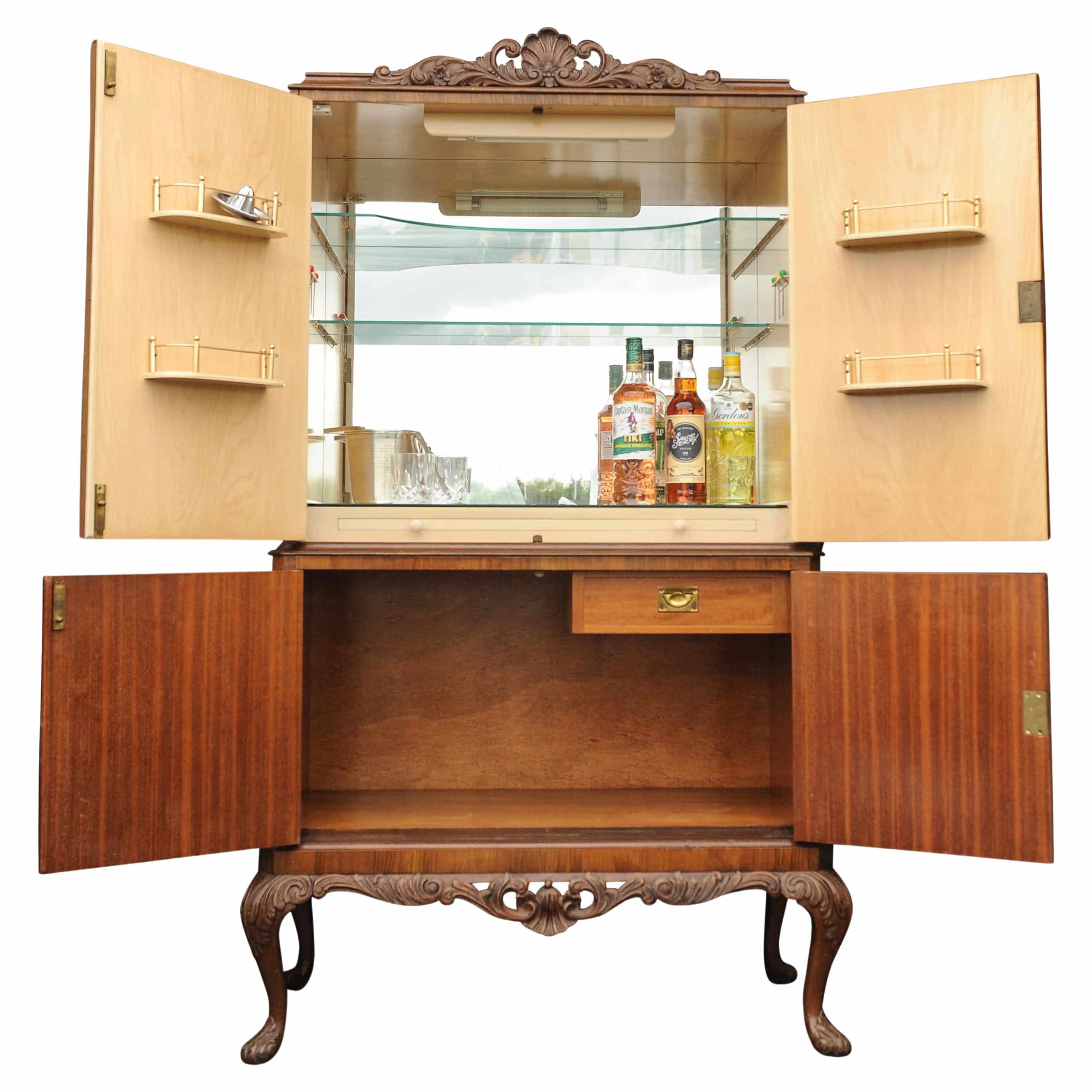 Decadent Art Deco 1930's Burr Walnut Handcrafted Cocktail Dry Bar