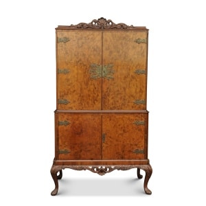 Decadent Art Deco 1930's Burr Walnut Handcrafted Cocktail Dry Bar