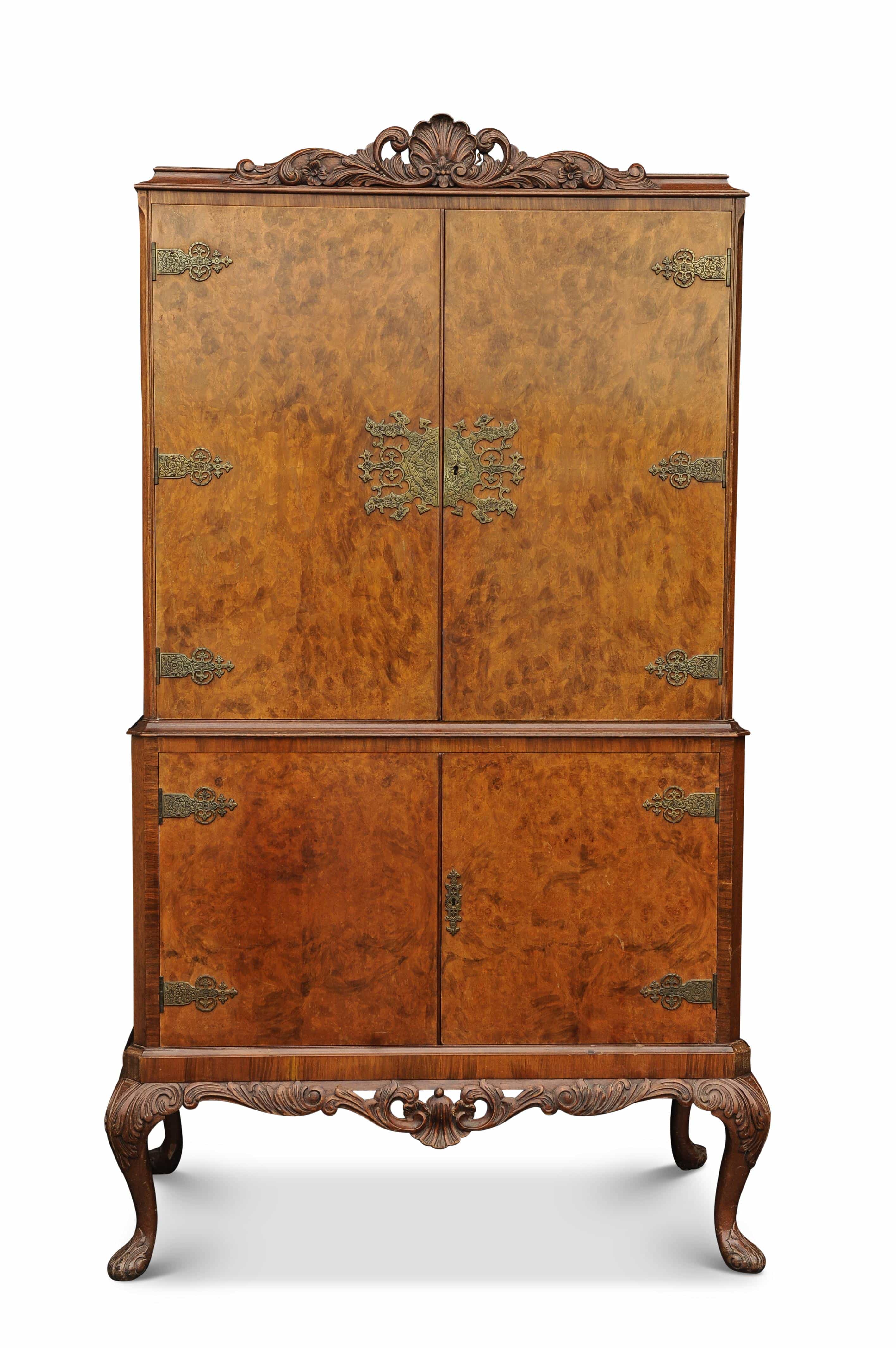 Decadent Art Deco 1930's Burr Walnut Handcrafted Cocktail Dry Bar