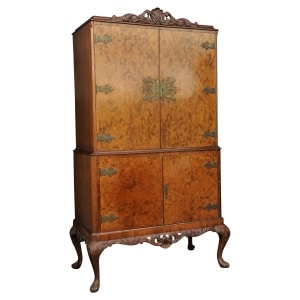 Decadent Art Deco 1930's Burr Walnut Handcrafted Cocktail Dry Bar