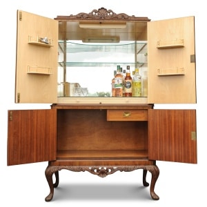 Decadent Art Deco 1930's Burr Walnut Handcrafted Cocktail Dry Bar