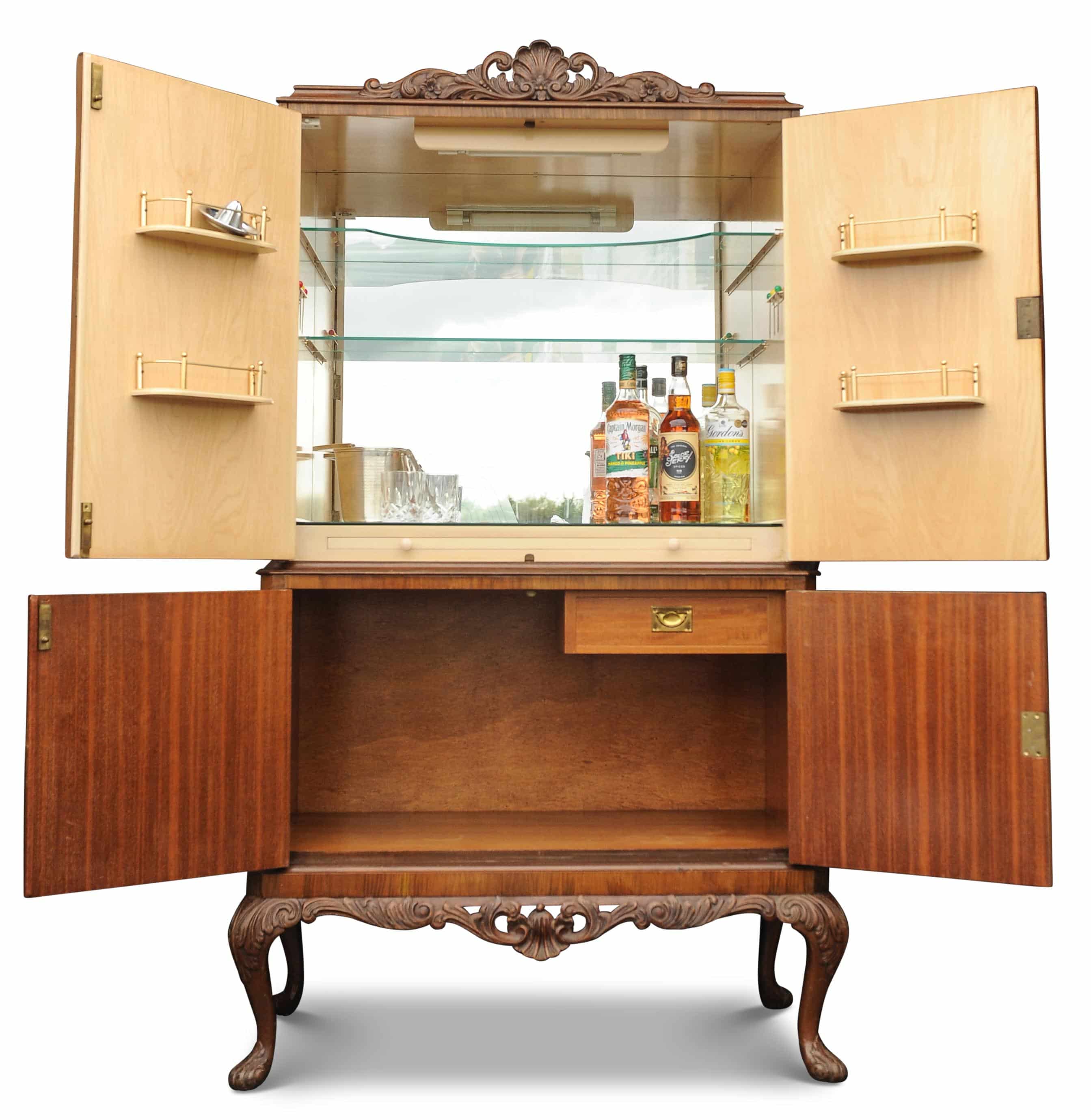 Decadent Art Deco 1930's Burr Walnut Handcrafted Cocktail Dry Bar