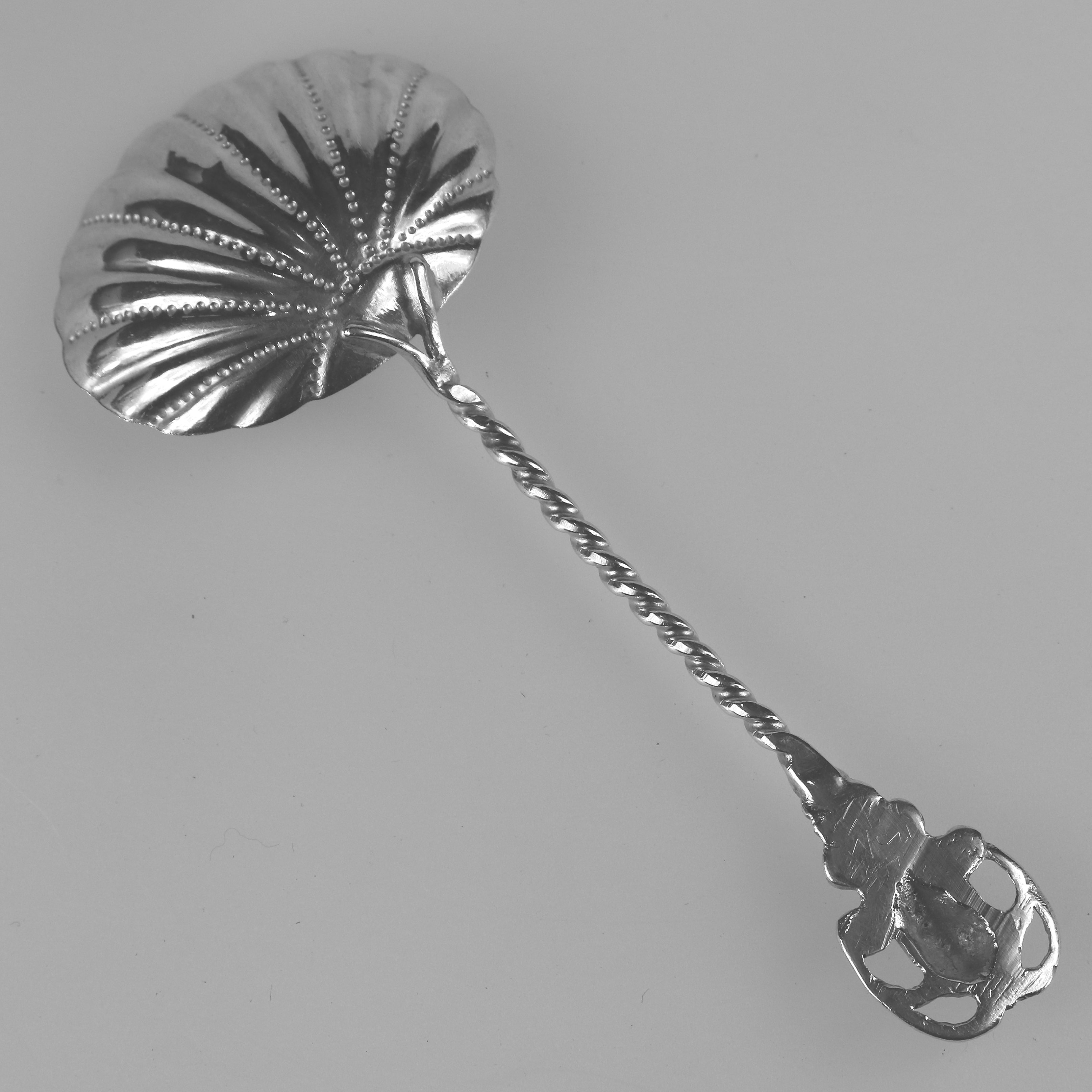An unusual antique solid silver novelty devil Serving Spoon by Samuel Boyce Landeck C.1904