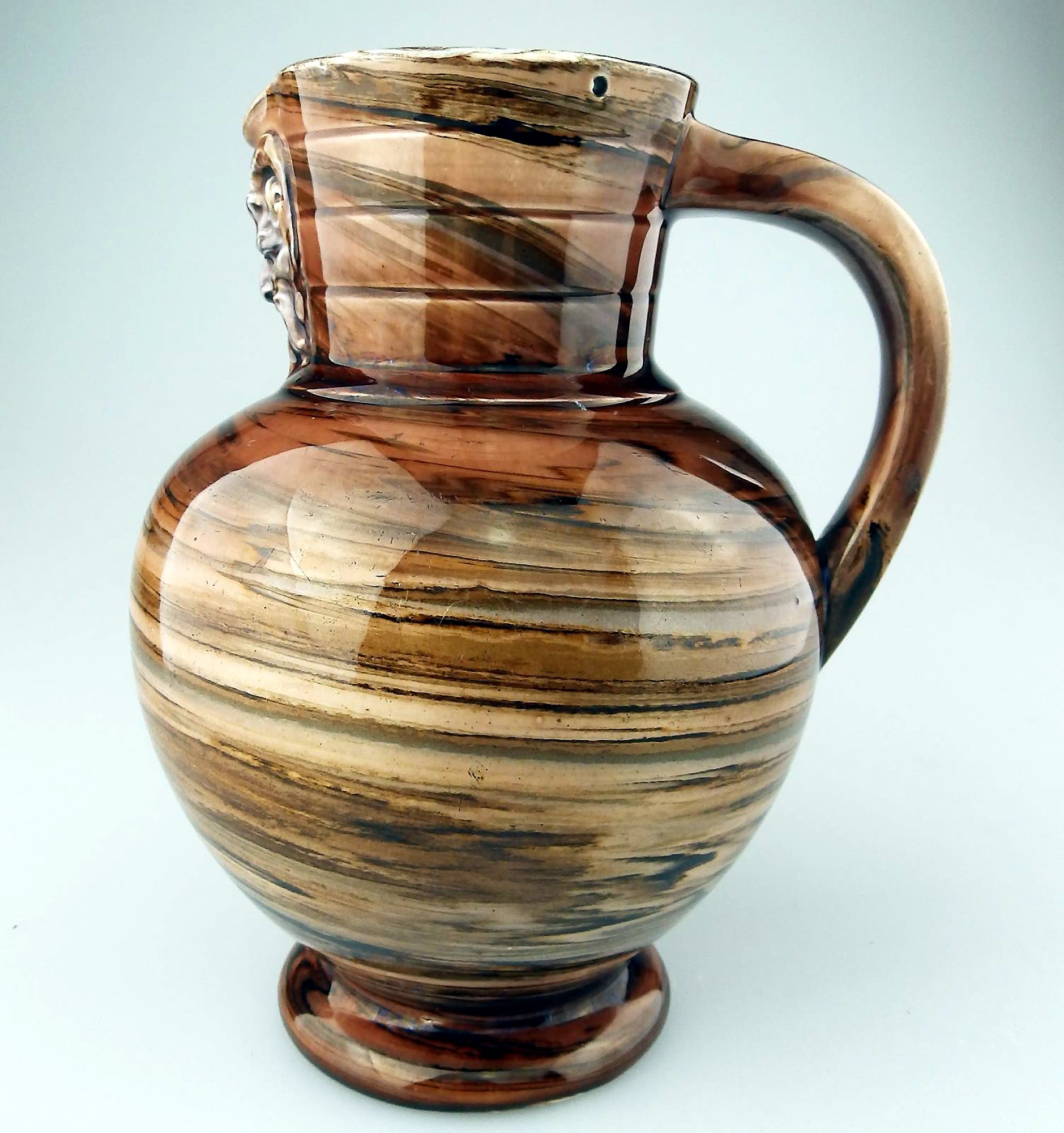 A Wedgwood antique majolica pottery marbled Doric satyr / devil Mask Jug C.1870