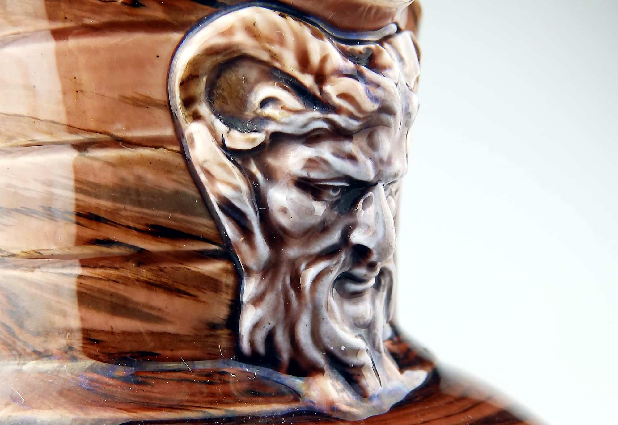 A Wedgwood antique majolica pottery marbled Doric satyr / devil Mask Jug C.1870